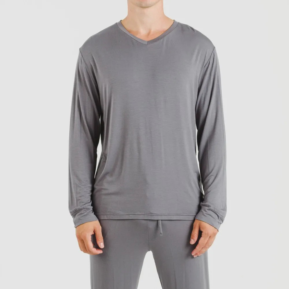 Pijama comprido masculino liso de viscose