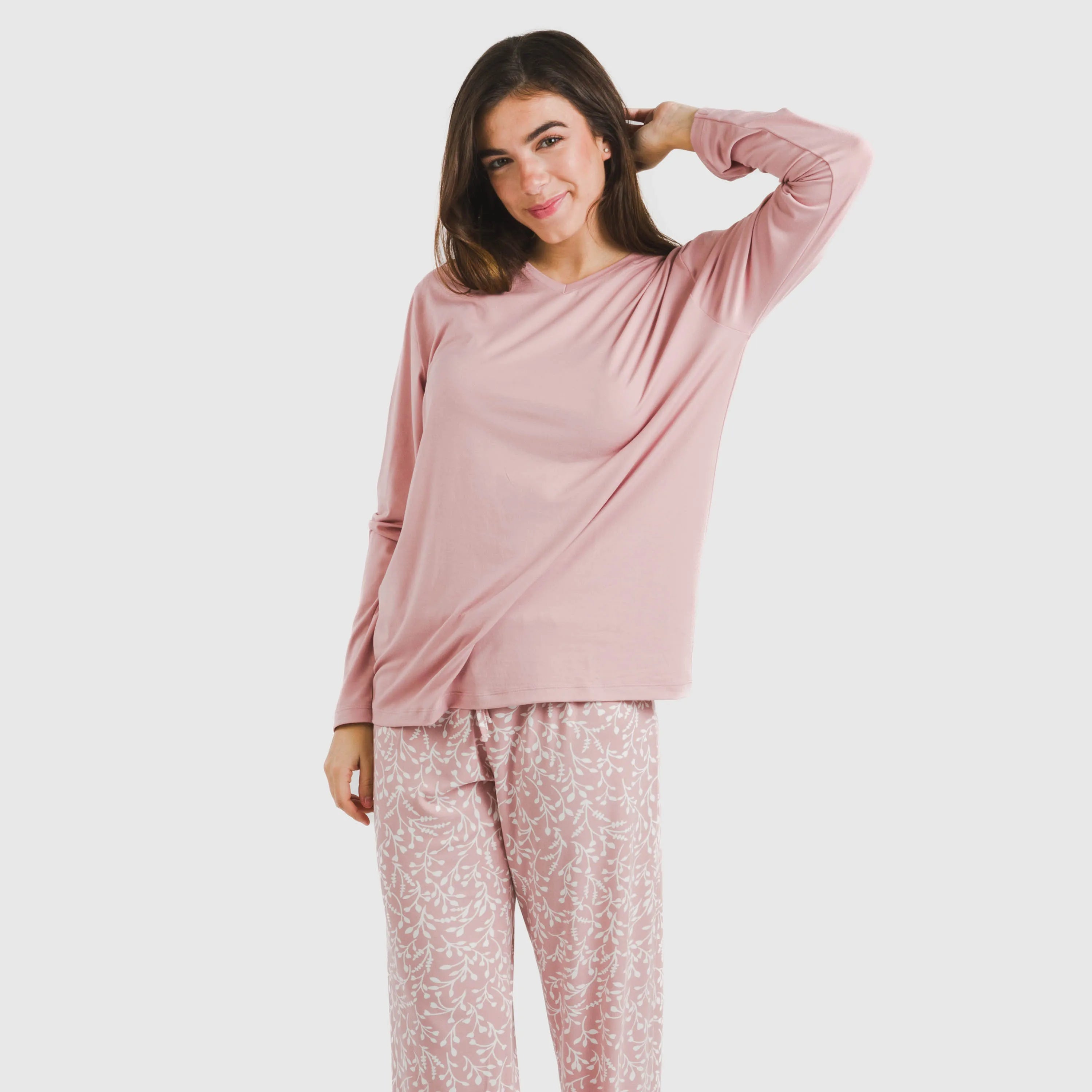 Pijama longo rosa claro feminino Lauri