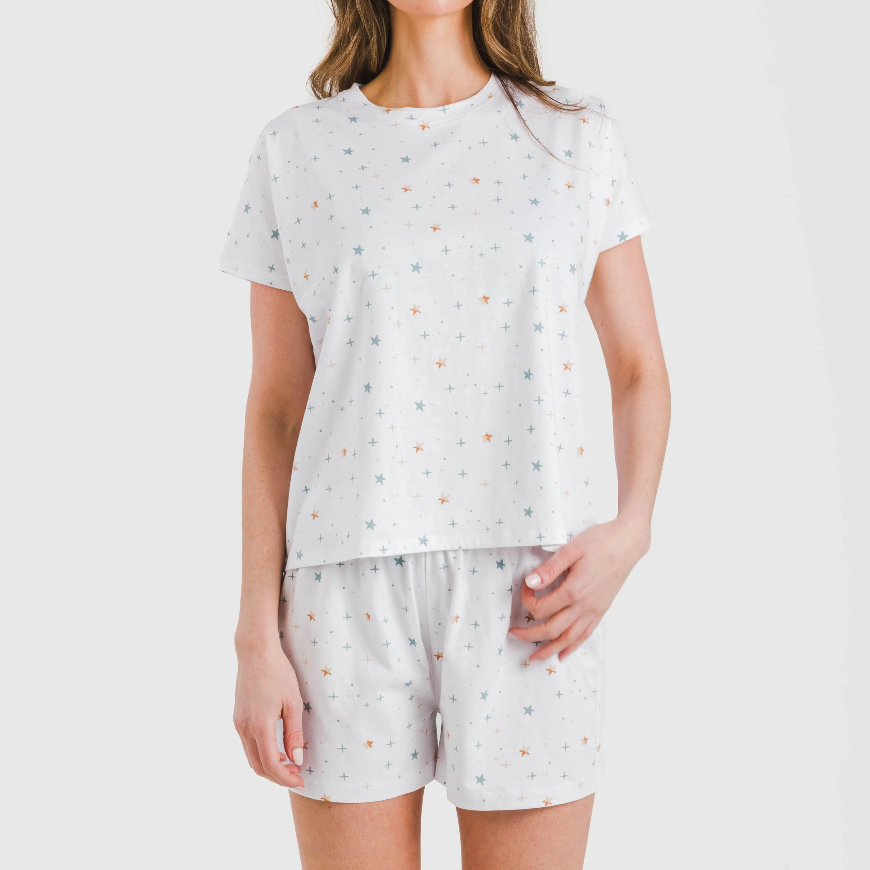 Pijama feminino Condy Indigo de algodão fluido com mangas curtas