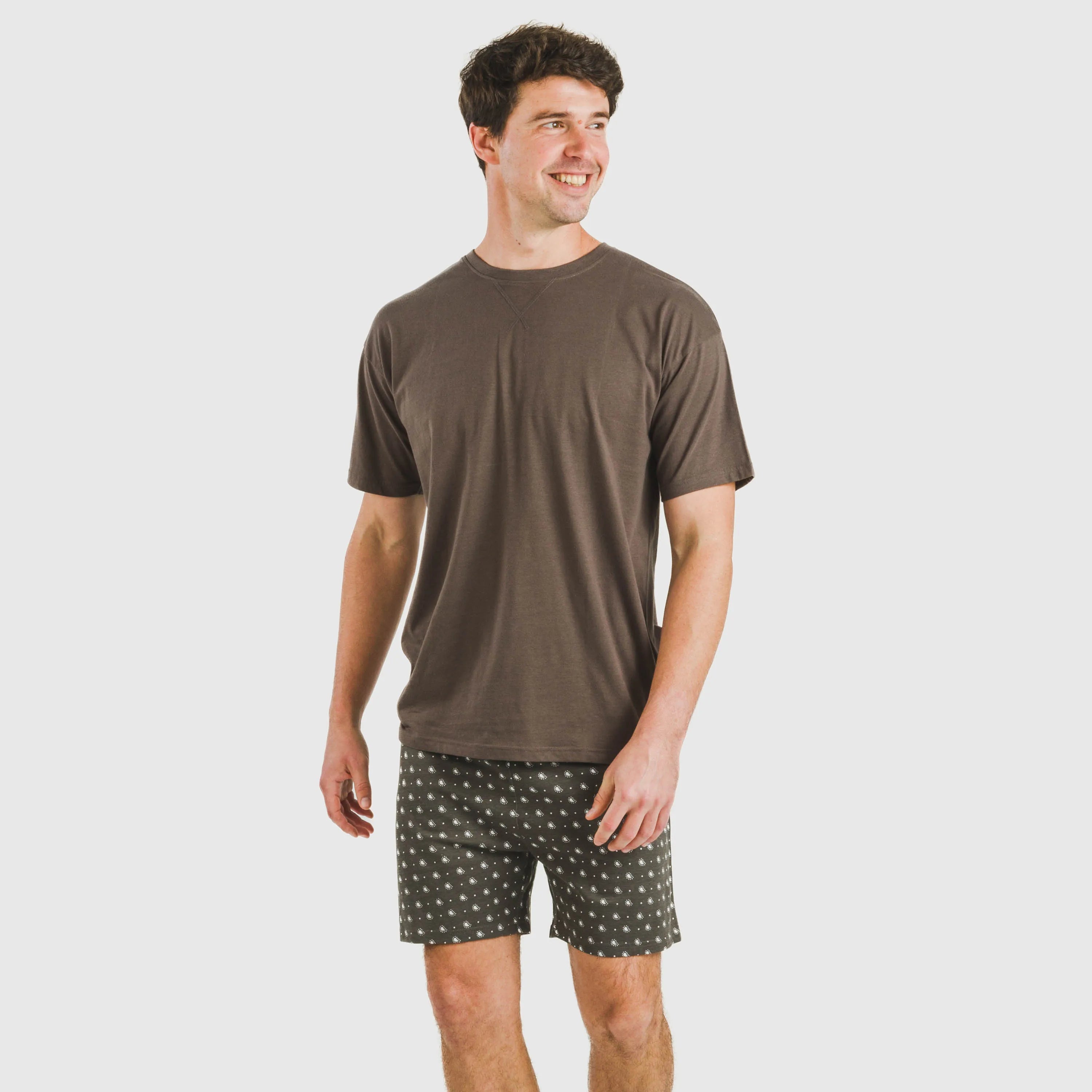 Pijama curto masculino de algodão e cashmere cor petróleo