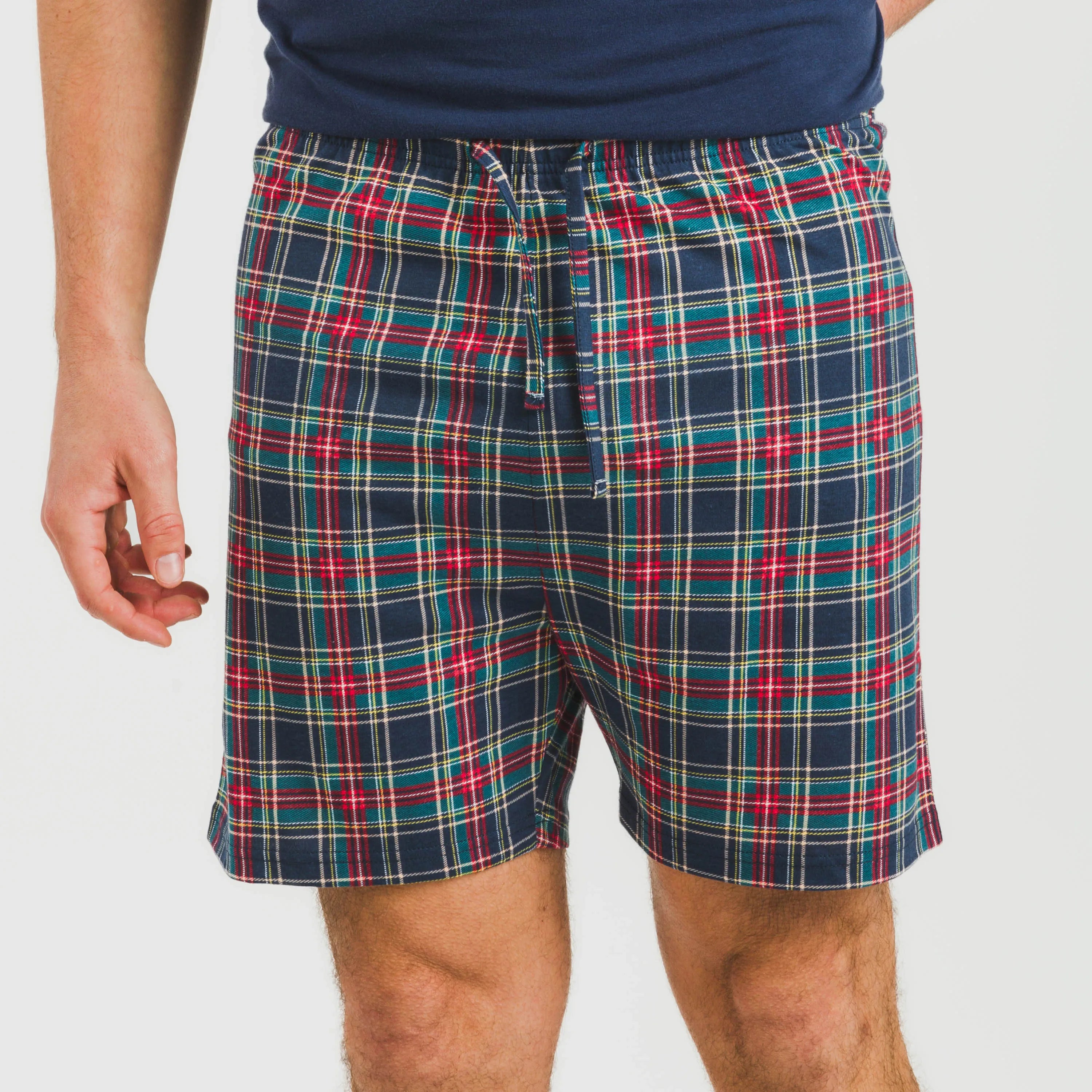 Pijama curto masculino de algodão, xadrez azul Zephyr