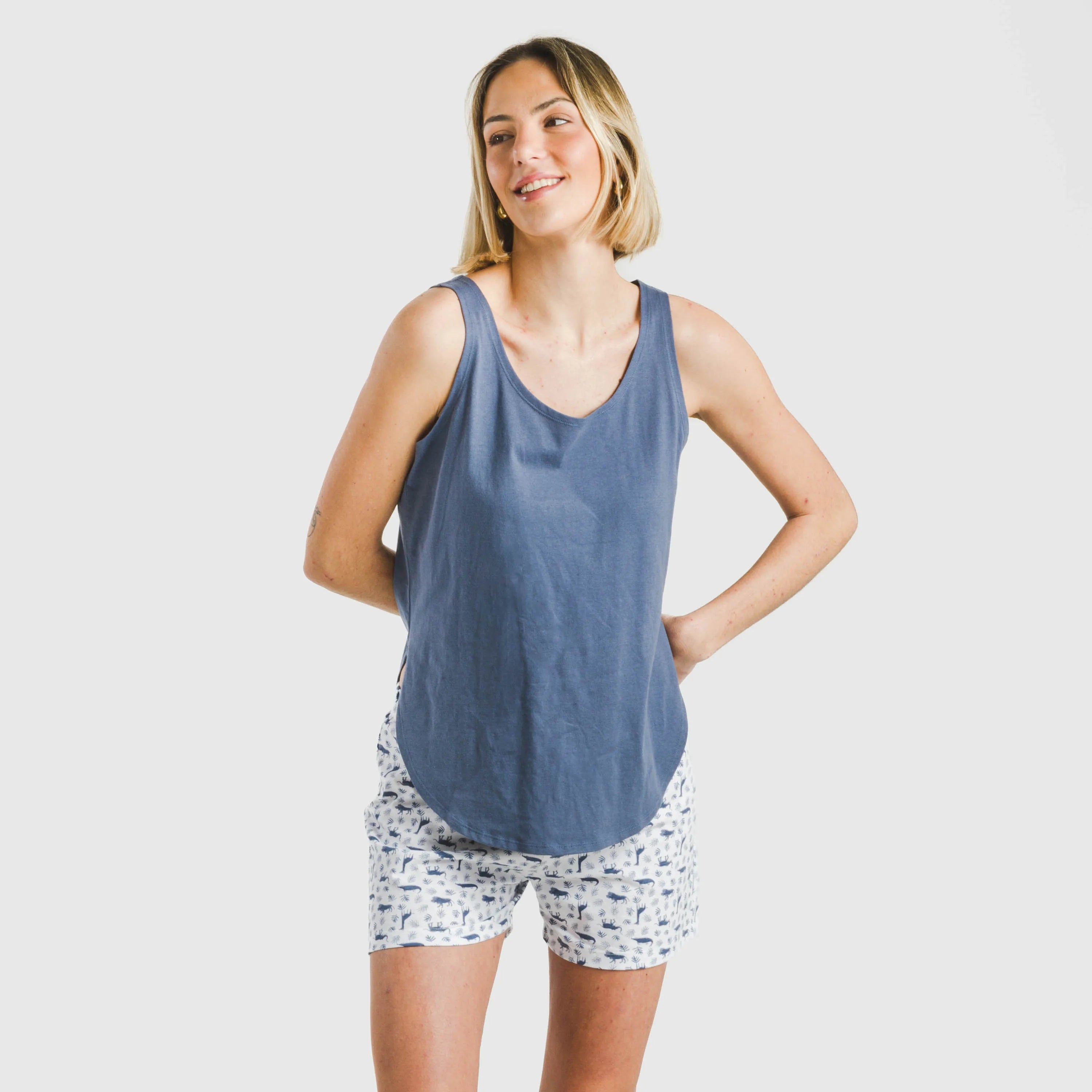 Pijama curto de algodão azul Saachi