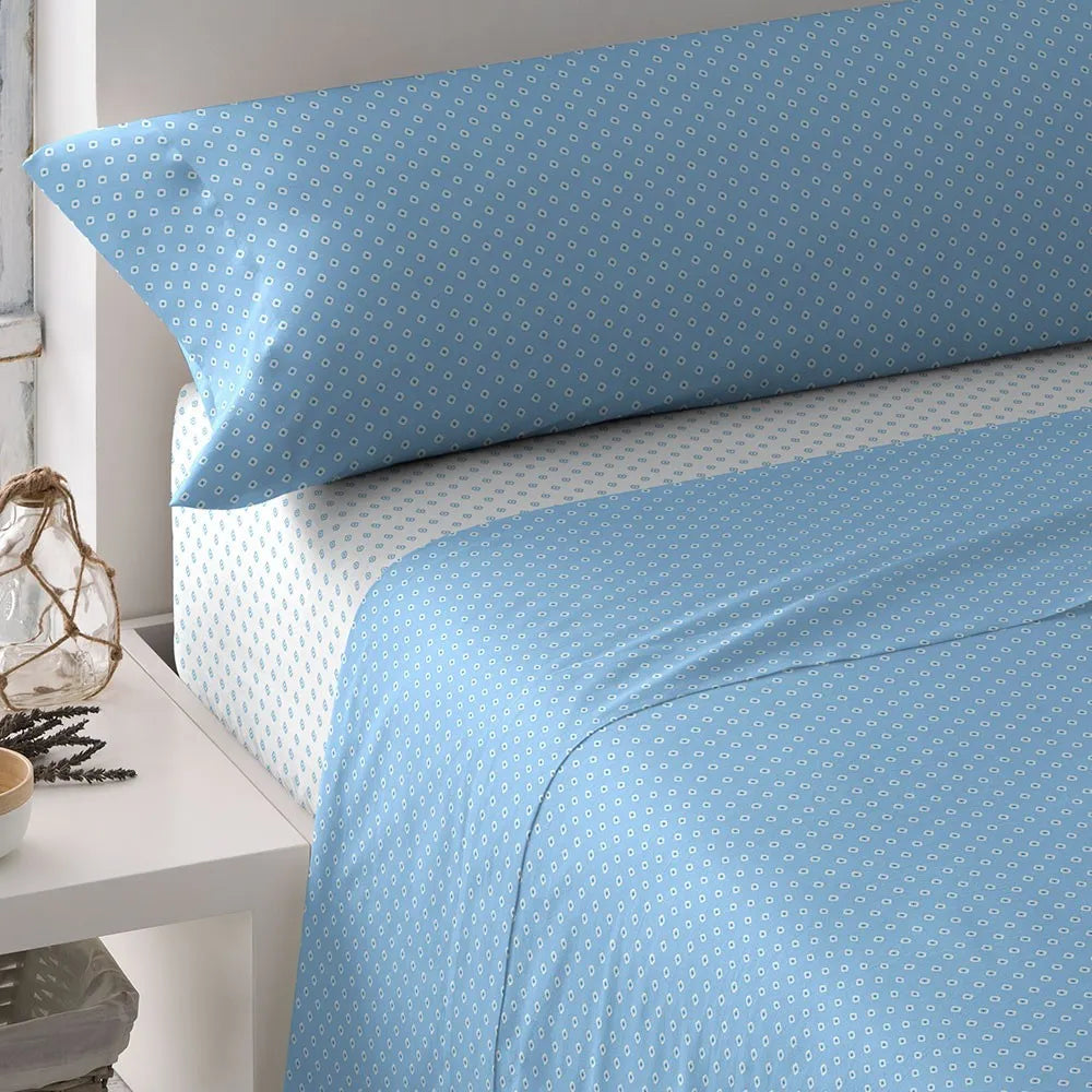 Jogo de lençóis de algodão Verso reversível azul indigo