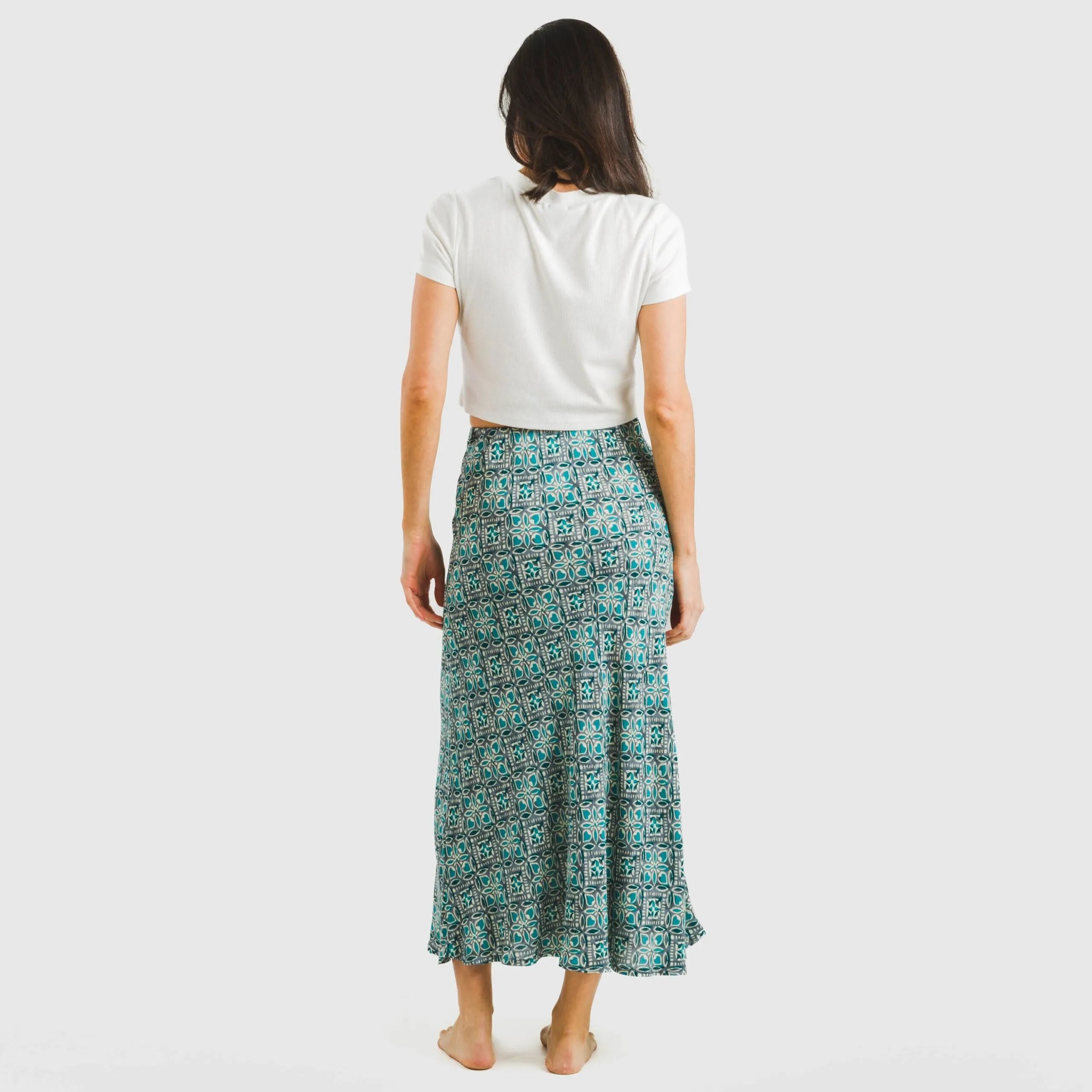 Falda midi viscose bambula Malura agua marina