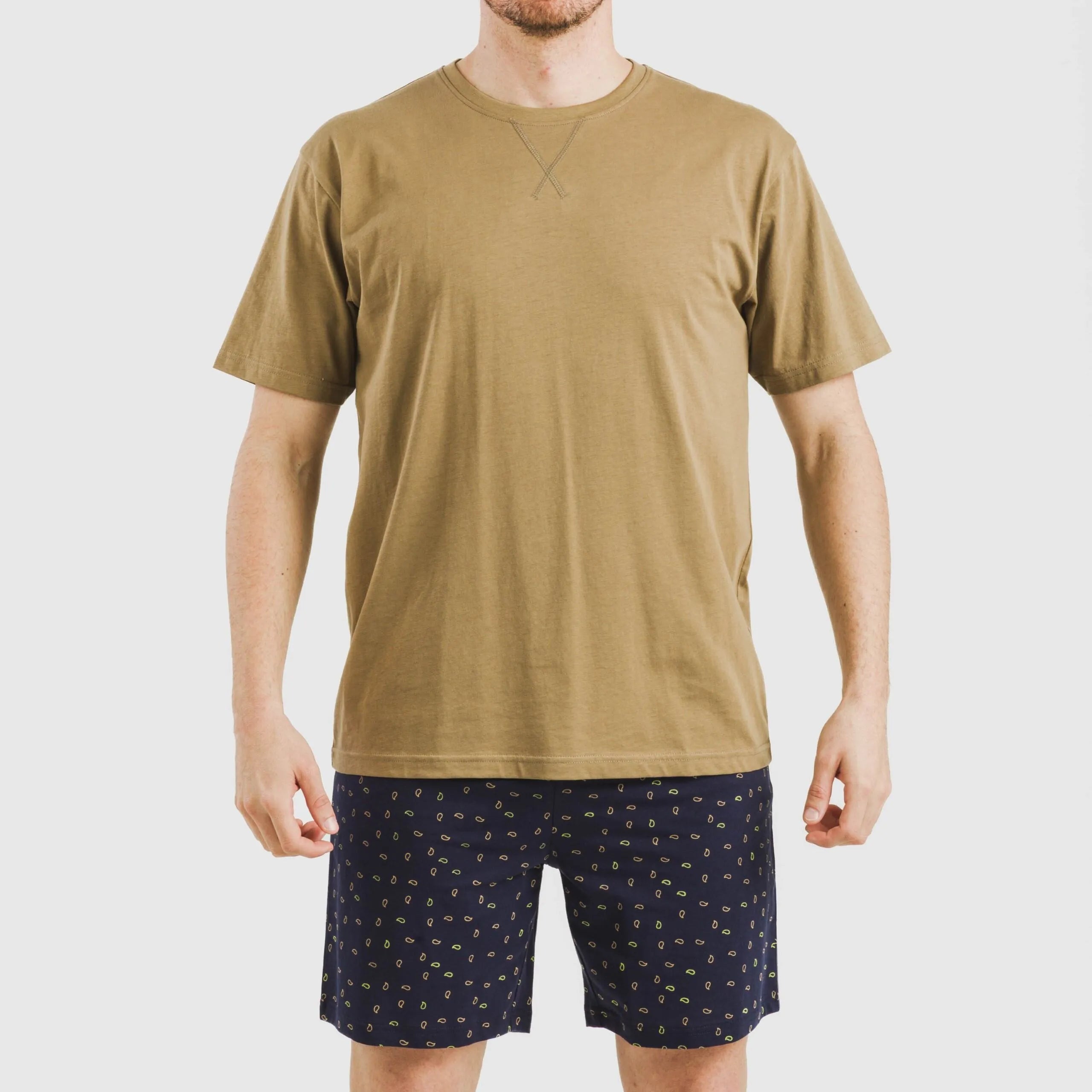 Pijama curto masculino Oggy de algodão, cáqui