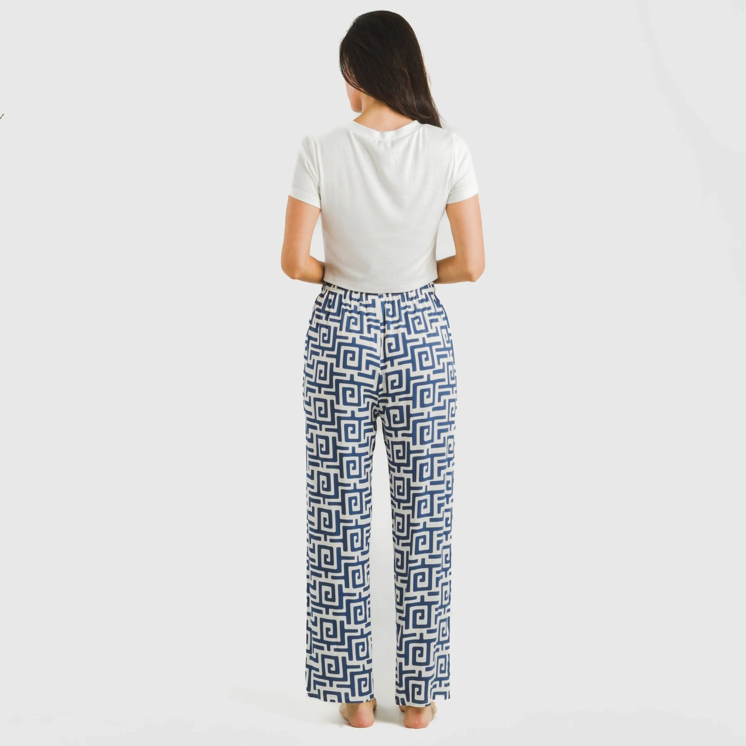 Calças de viscose azul Beriche