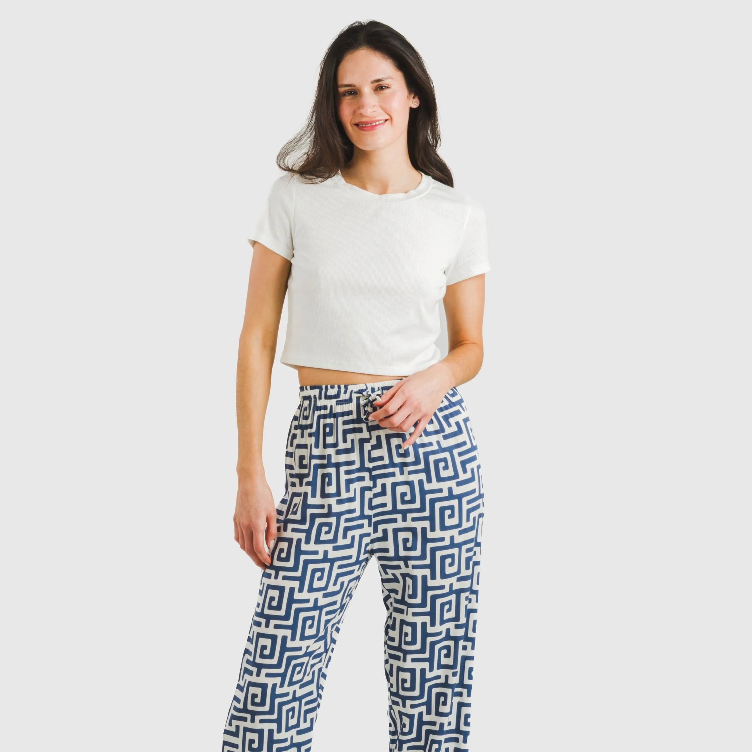 Calças de viscose azul Beriche