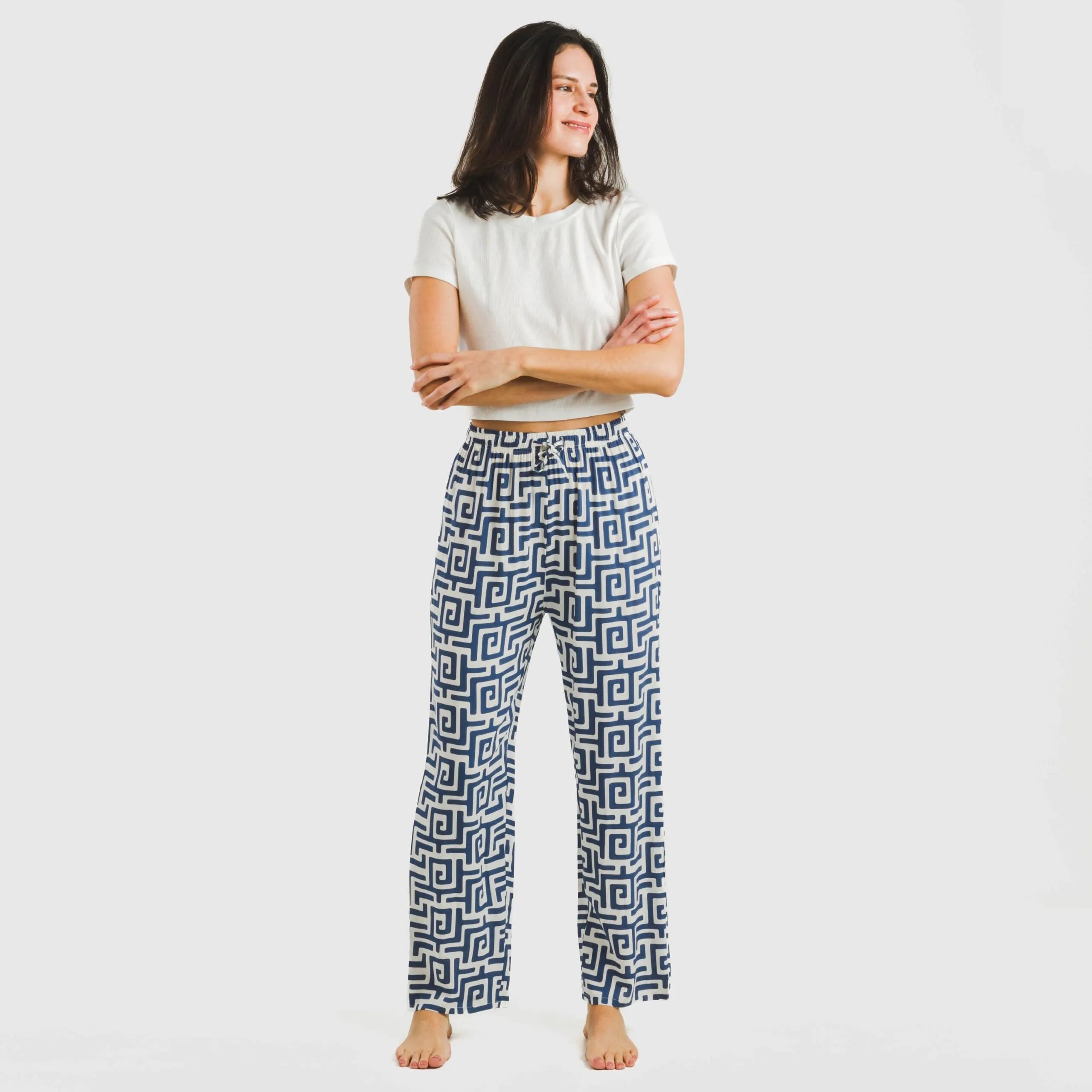 Calças de viscose azul Beriche