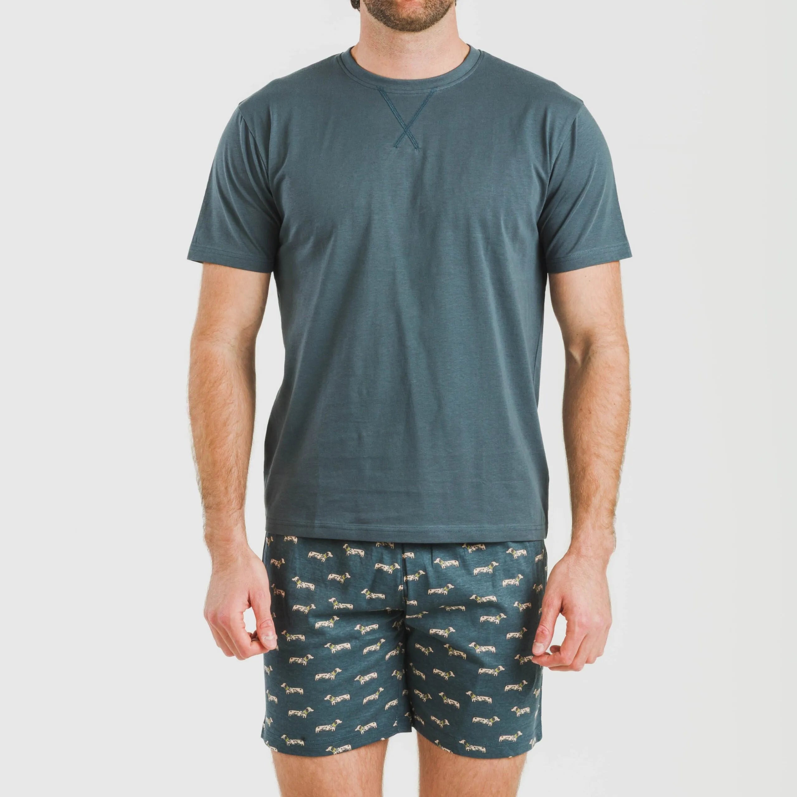 Pijama curto masculino Alexandro em algodão, cor verde-azulado