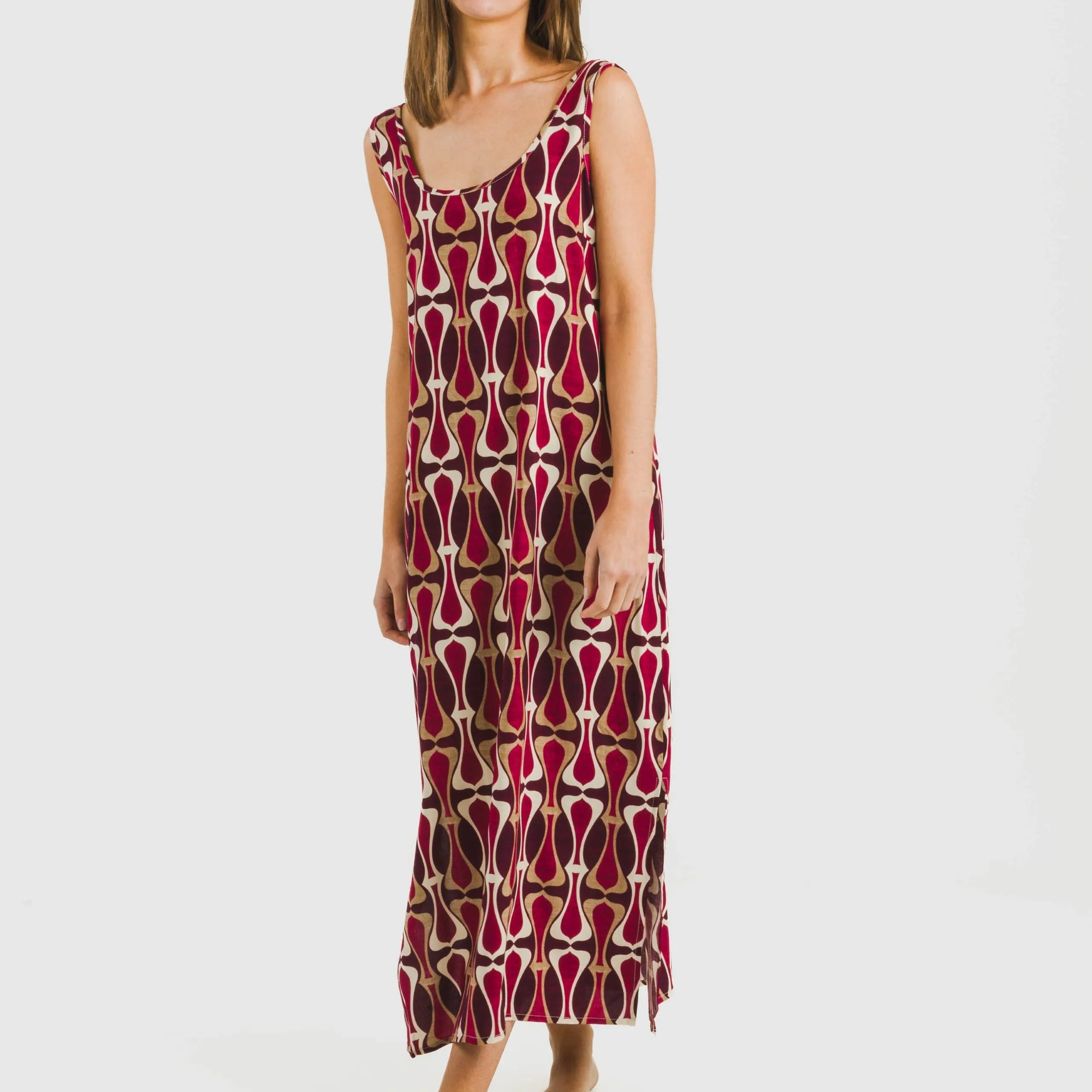 Vestido longo de viscose cor de vinho da Castelar