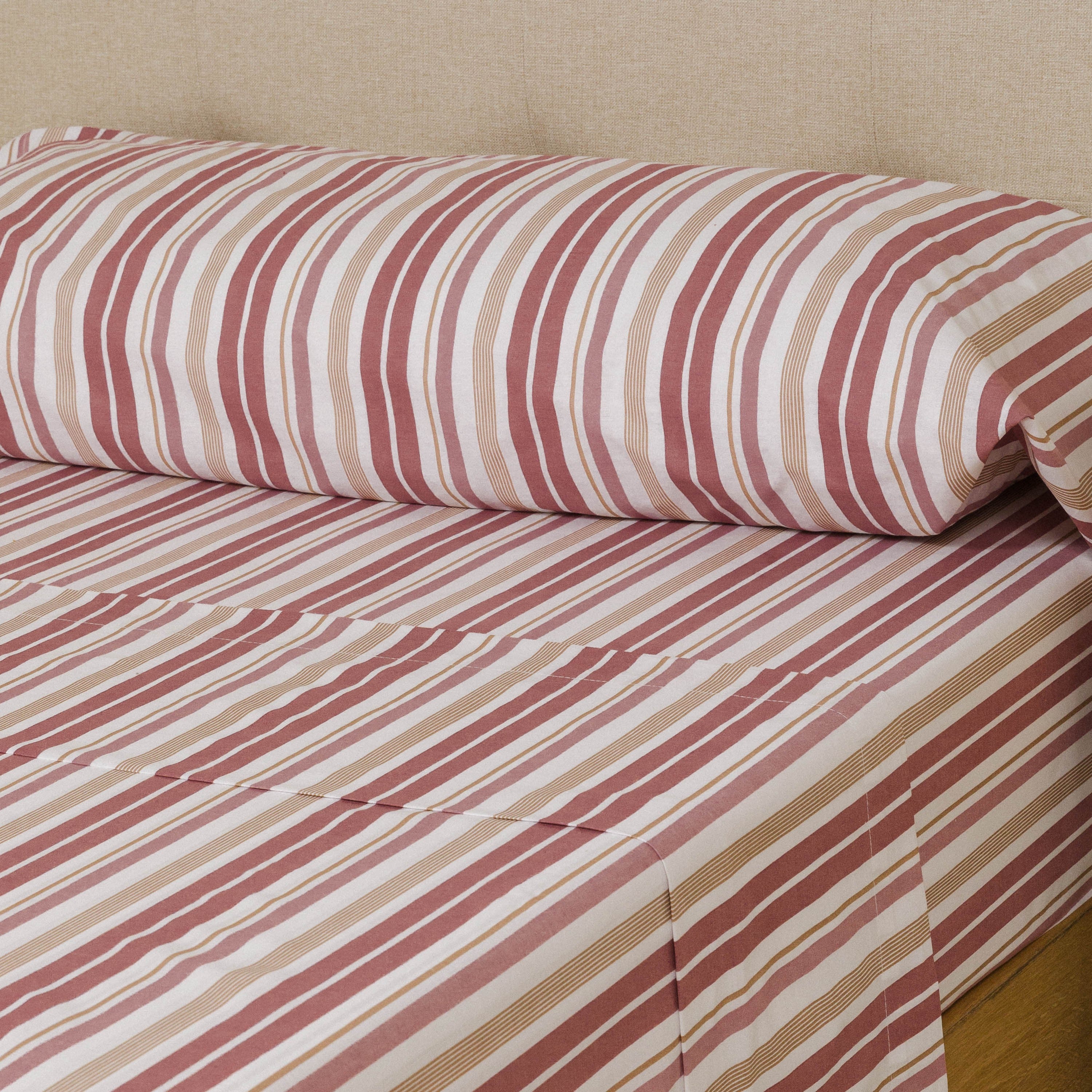 Jogo de lençóis listrados rosa calêndula