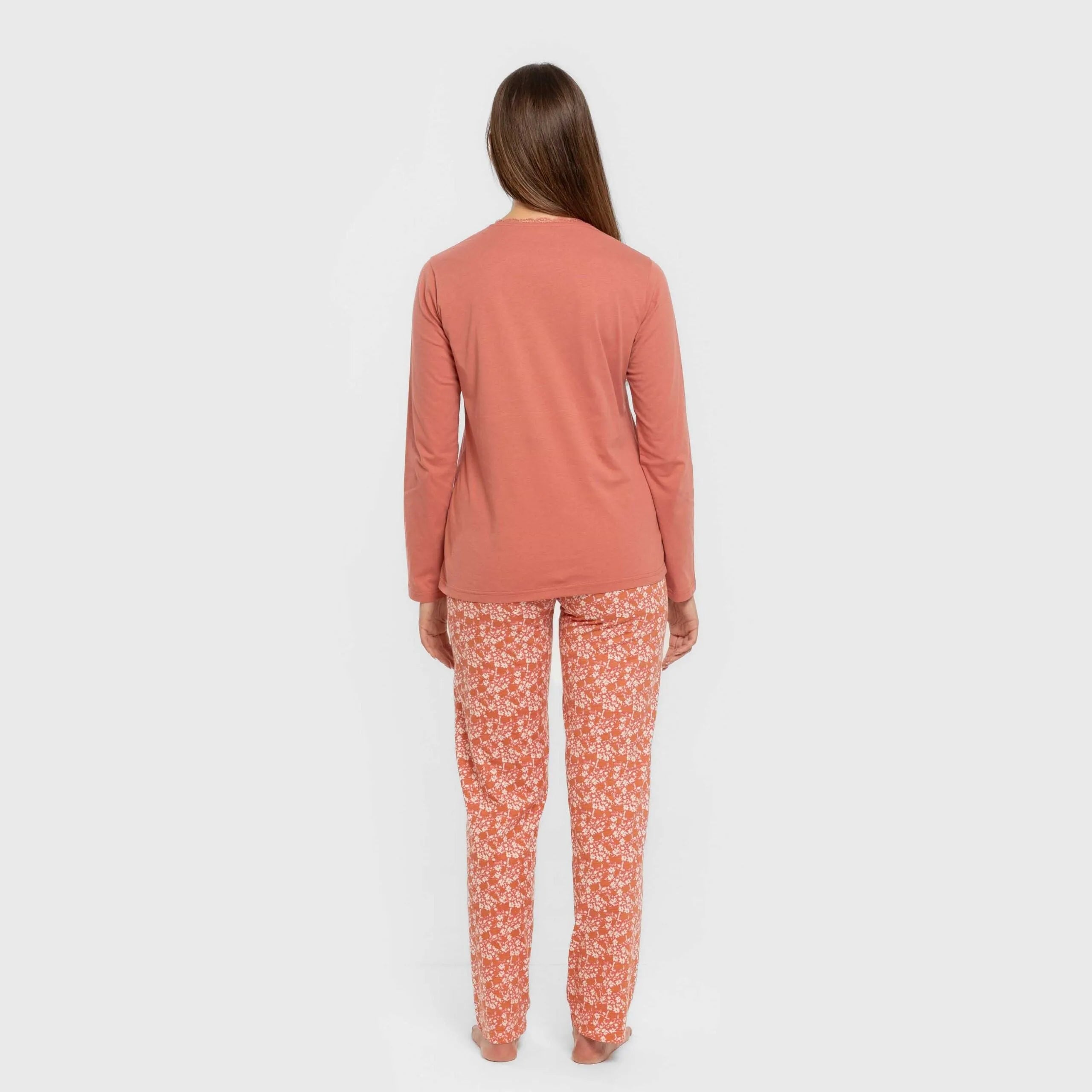 Pijama longo de algodão Mesalia Marsala