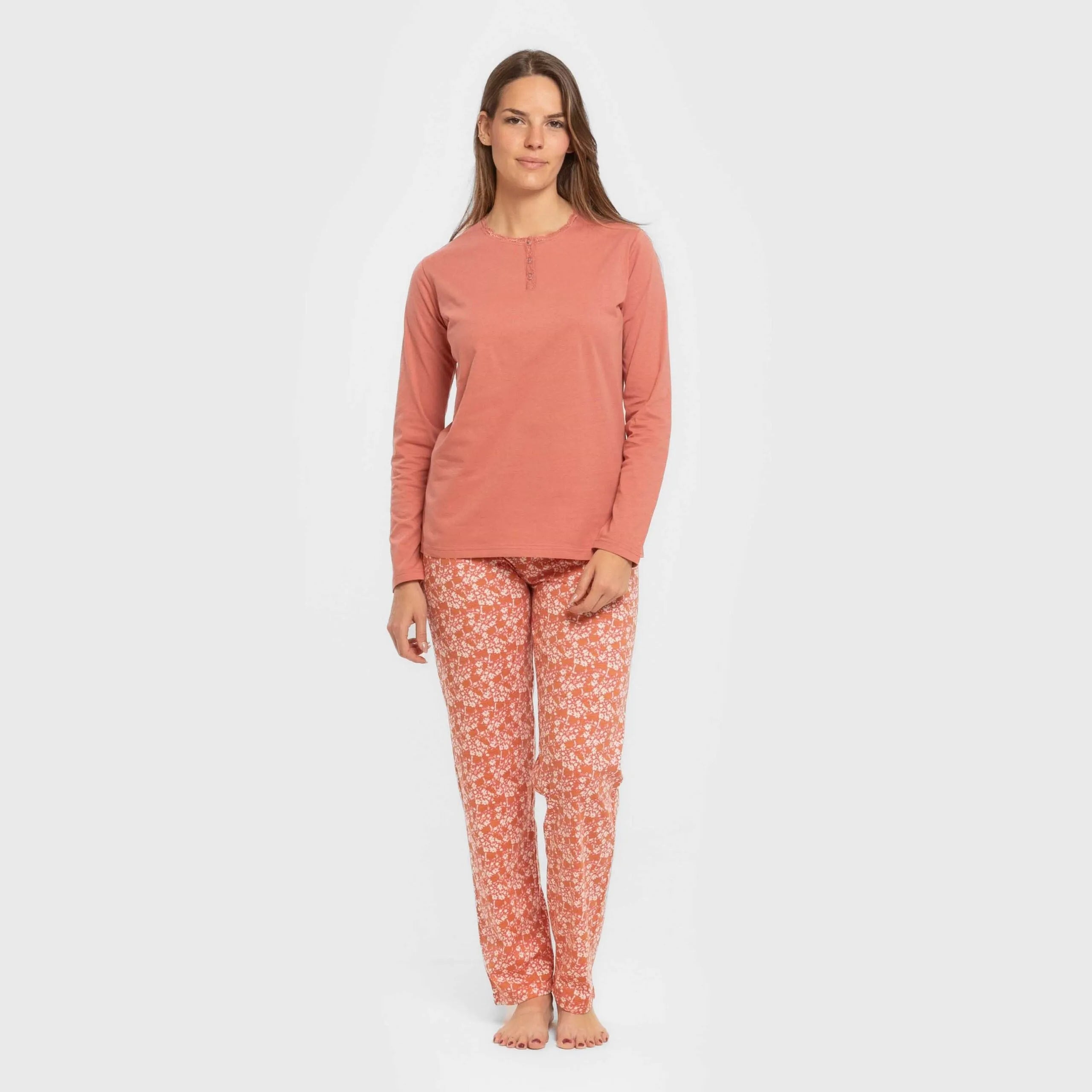 Pijama longo de algodão Mesalia Marsala