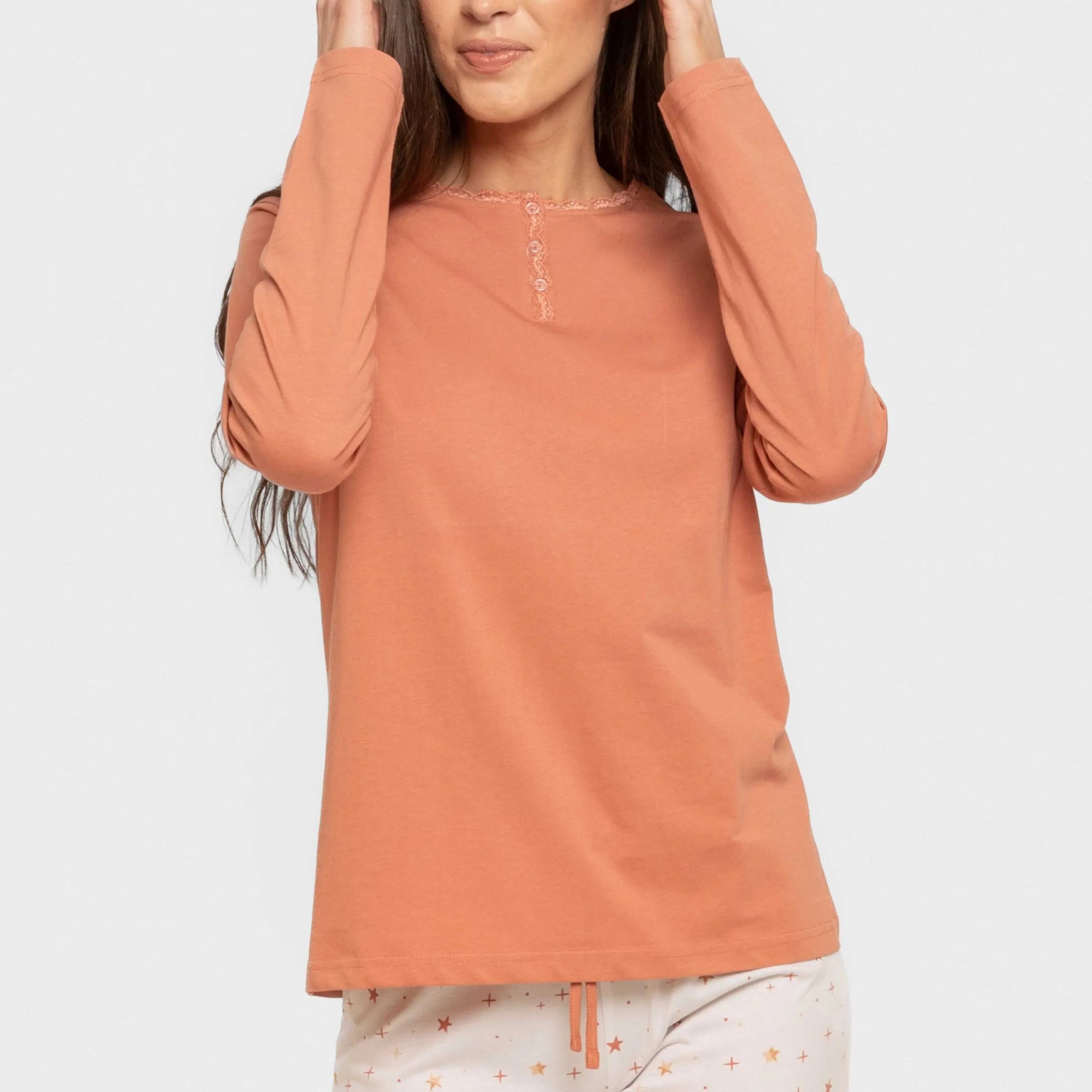 Pijama comprido de algodão Condy, cor ocre - boiler