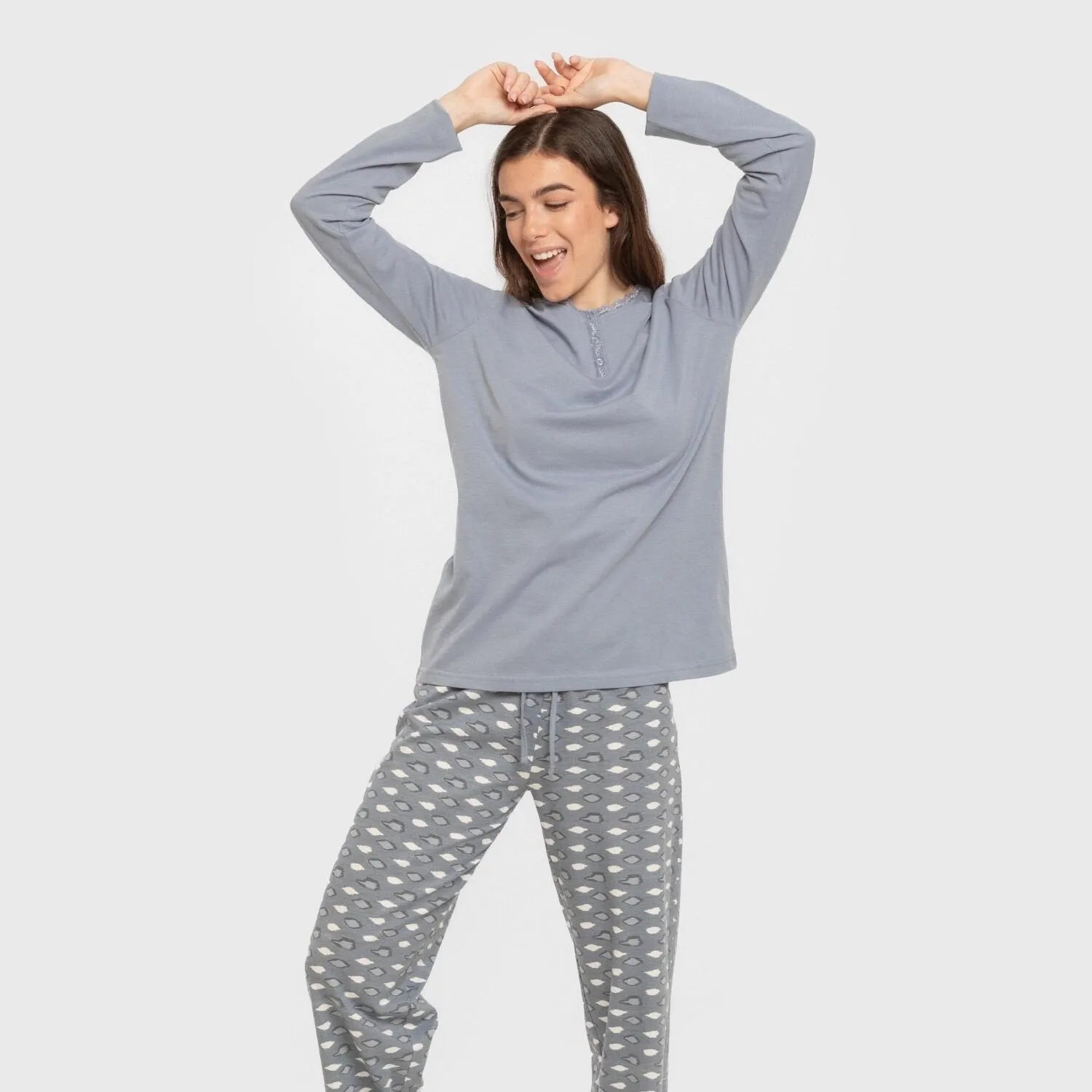 pijama comprido de algodão índigo cor oceano