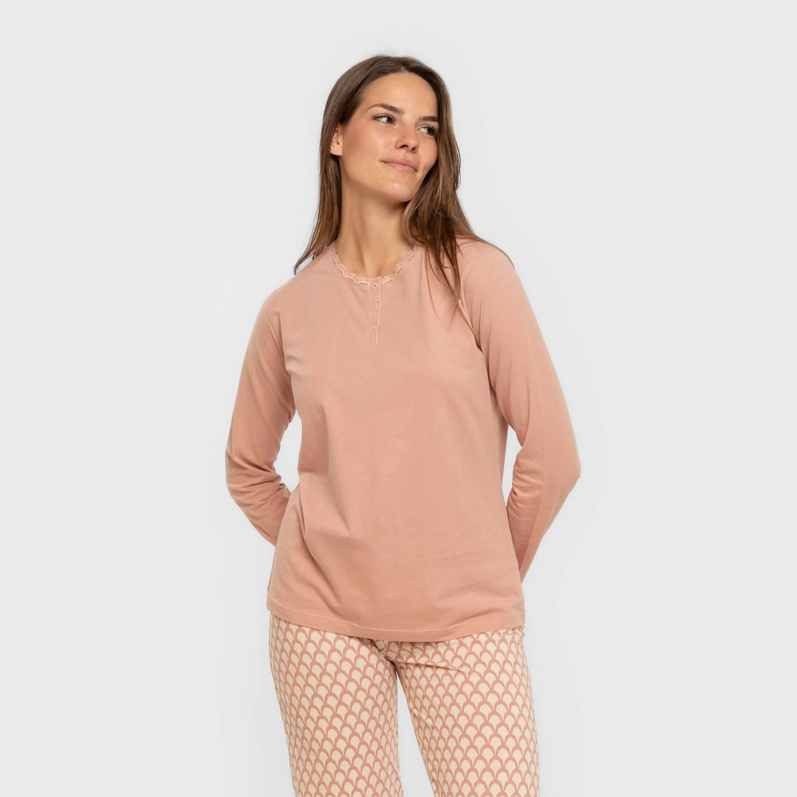 Dunia pijama longo de algodão rosa keike