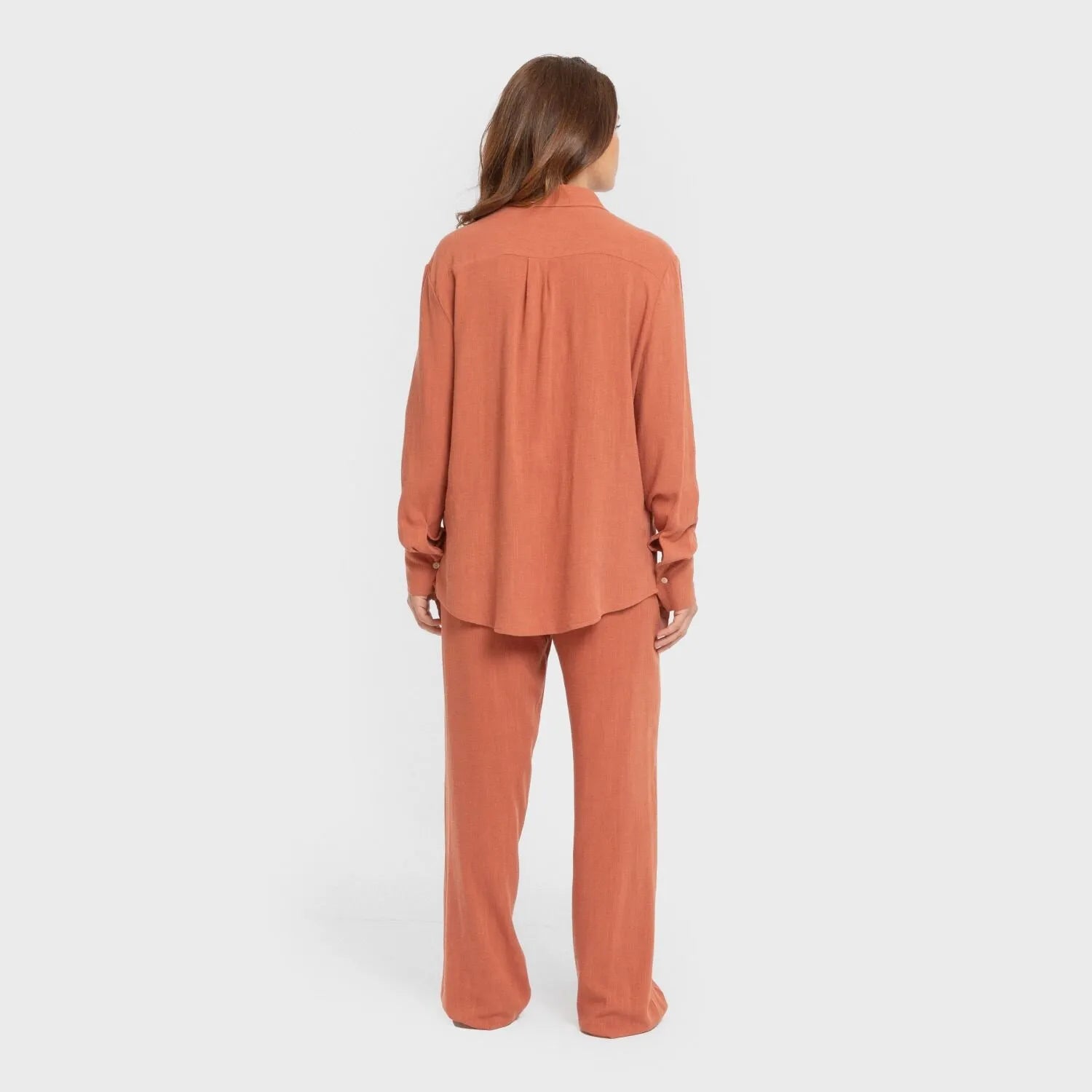 Calças compridas de linho liso para mulheres