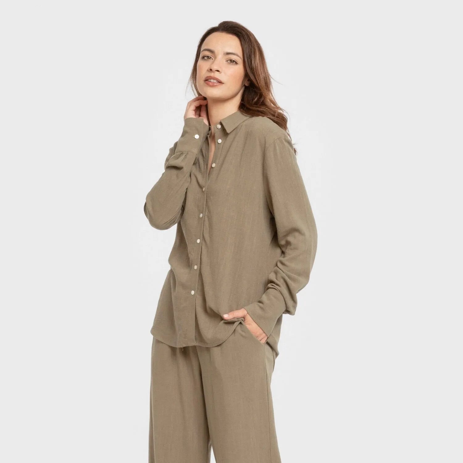 Camisa de linho lisa para mulheres