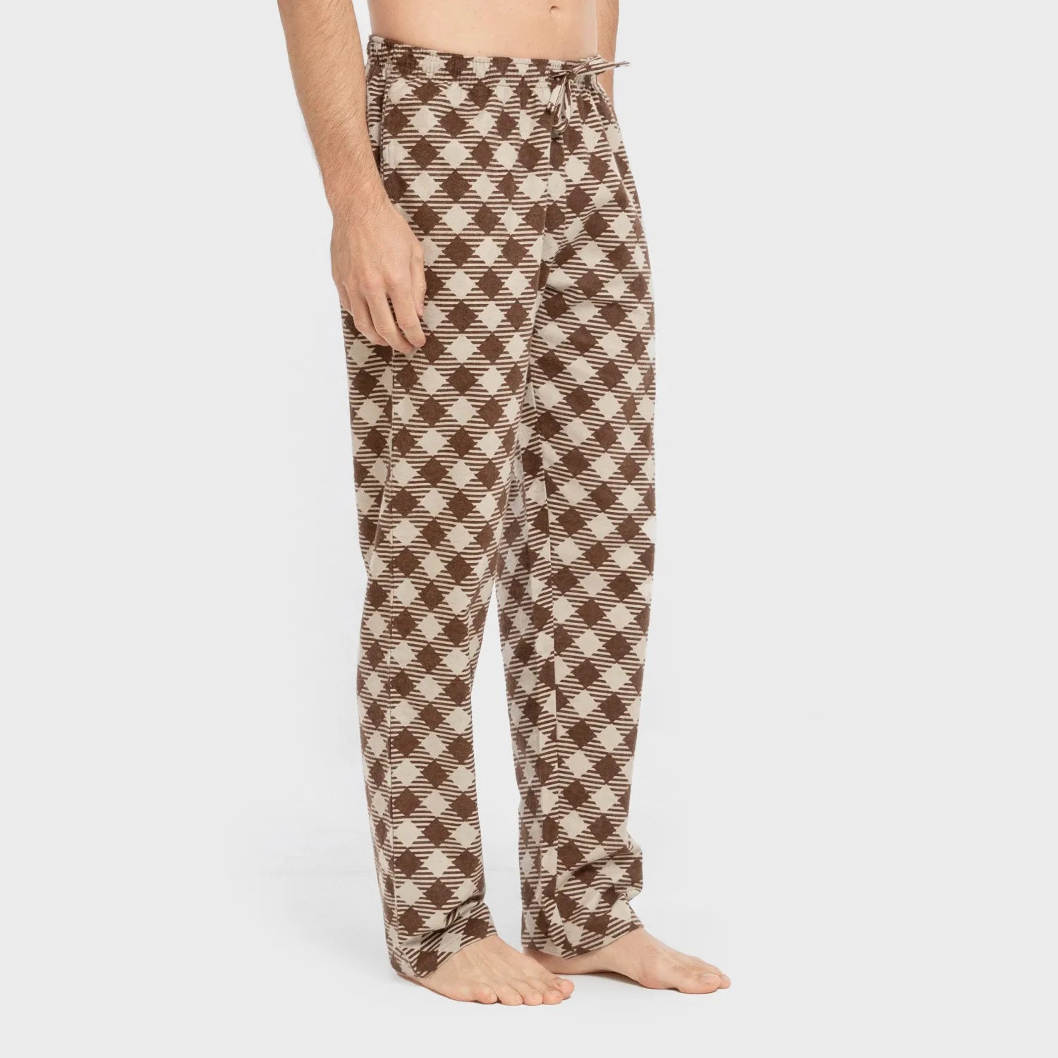 Pijama masculino de flanela, estampa xadrez Bogotá, marrom