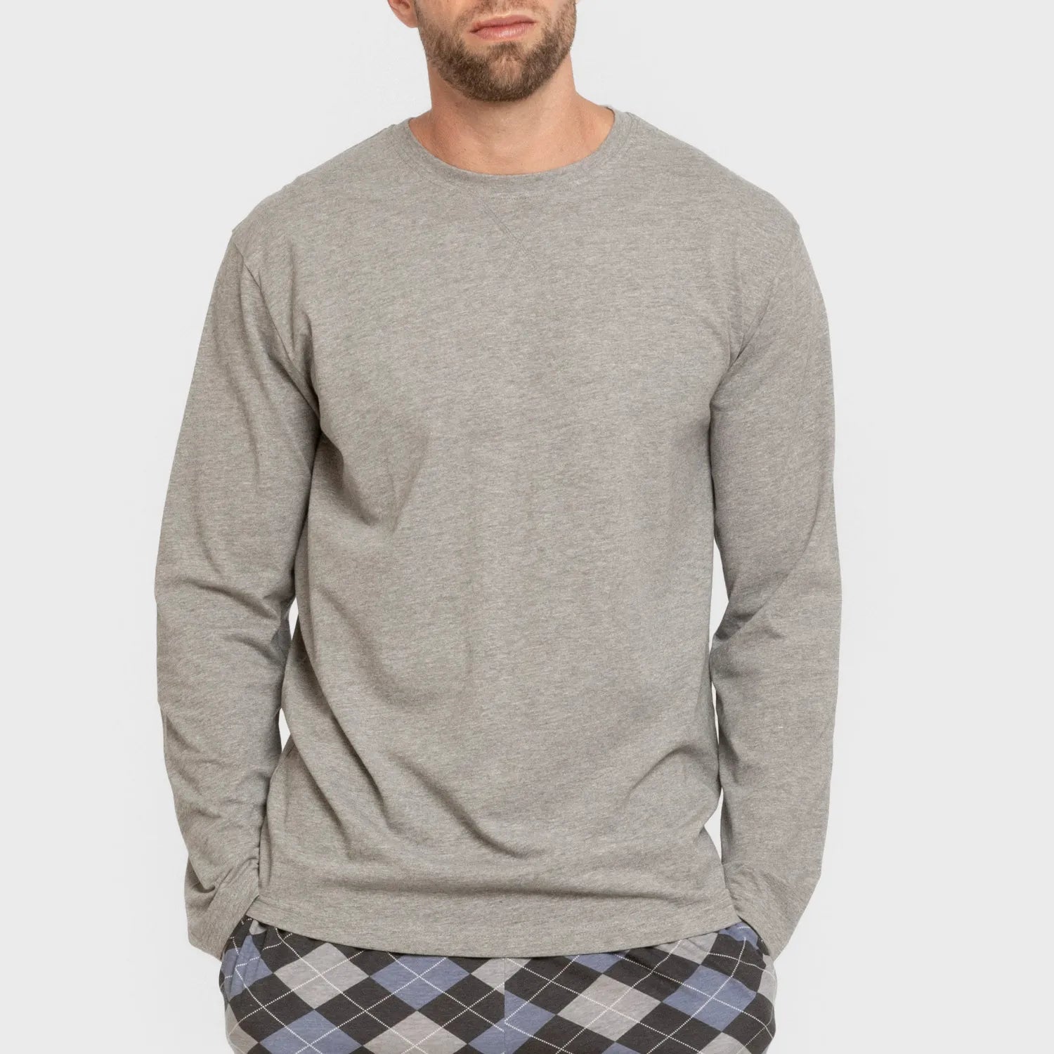 Pijama comprido masculino de algodão, modelo Olmo em denim cinza.