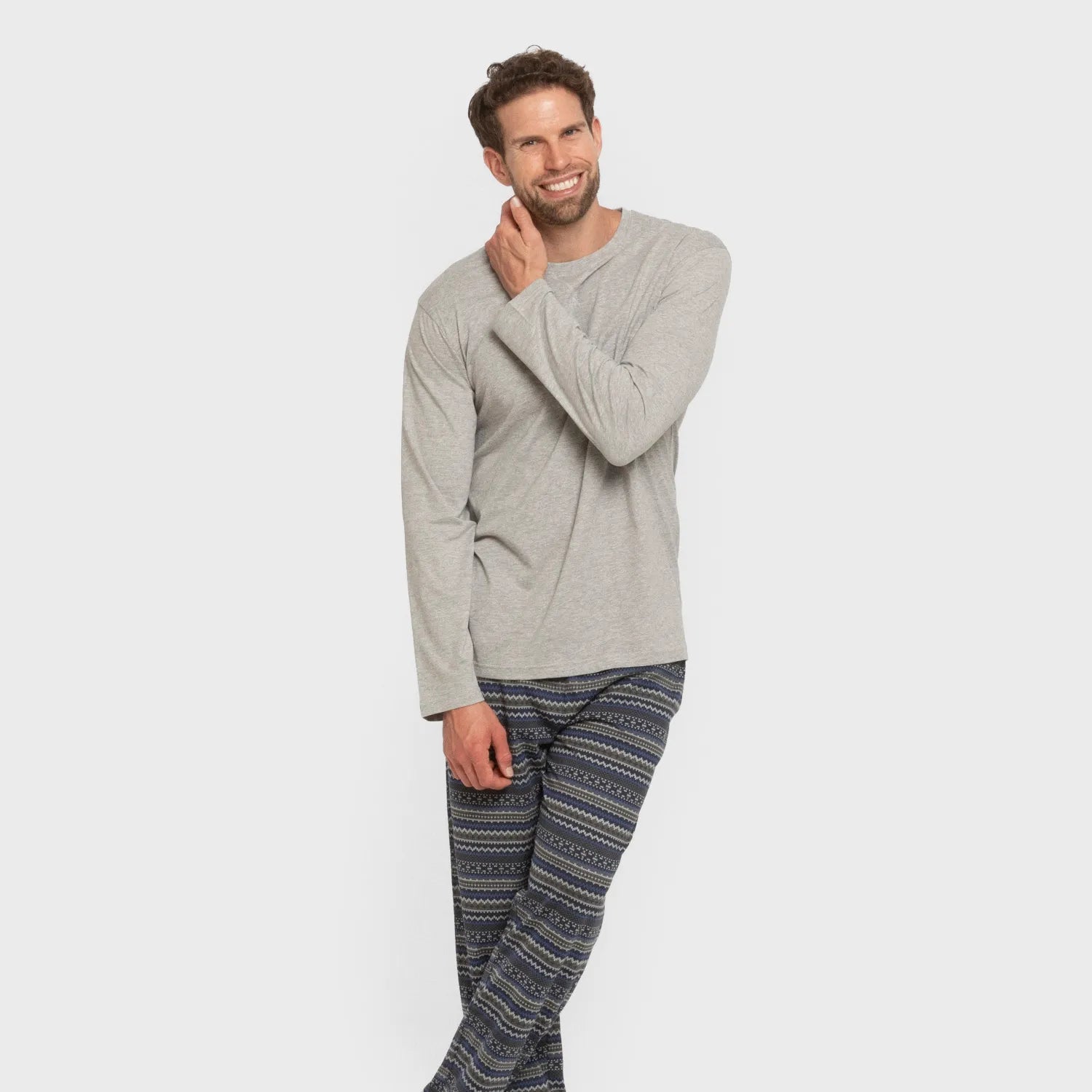 Pijama comprido masculino Evelio em algodão, cinza