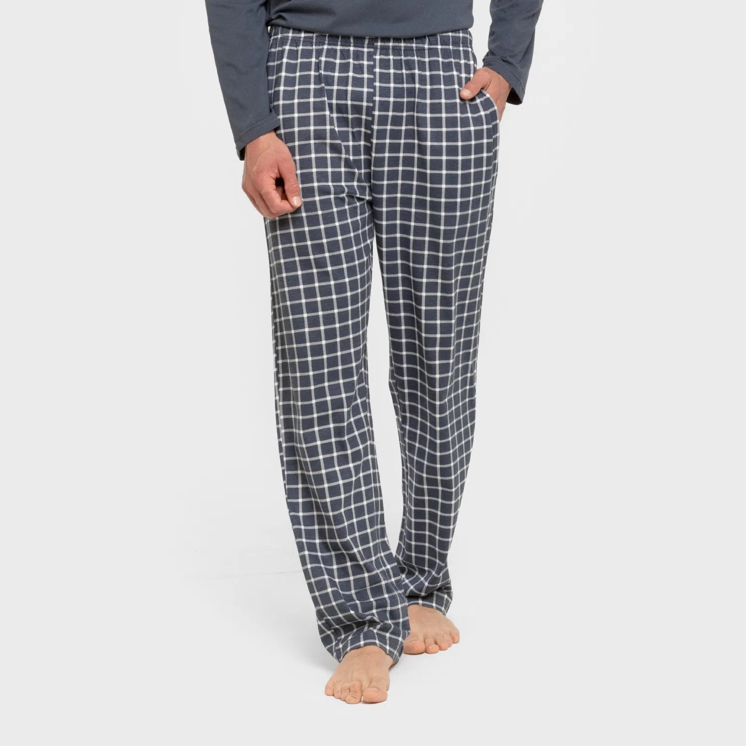 Pijama comprido masculino de algodão, xadrez azul Roberto