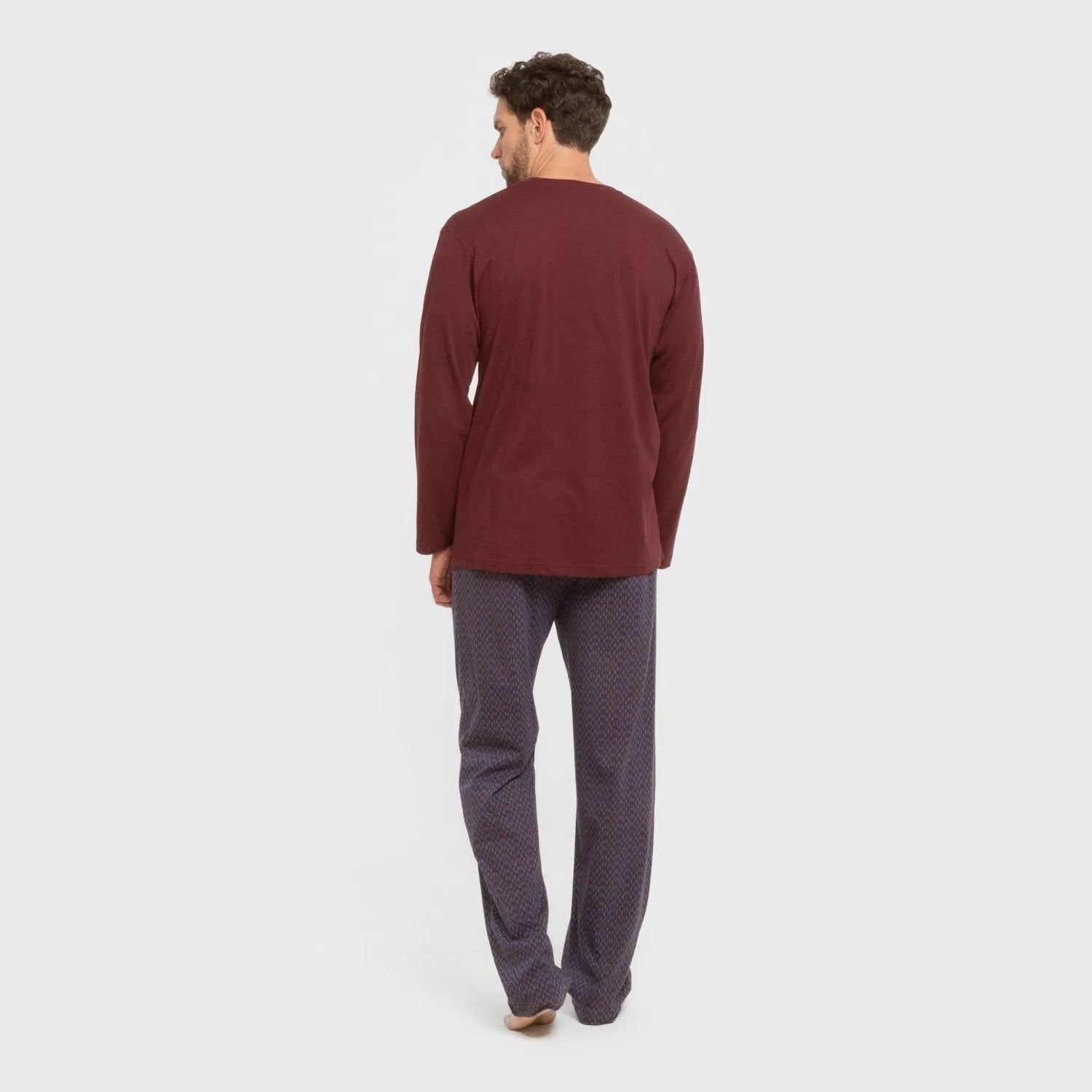 Pijama comprido masculino Harry, cor bordô, em algodão.