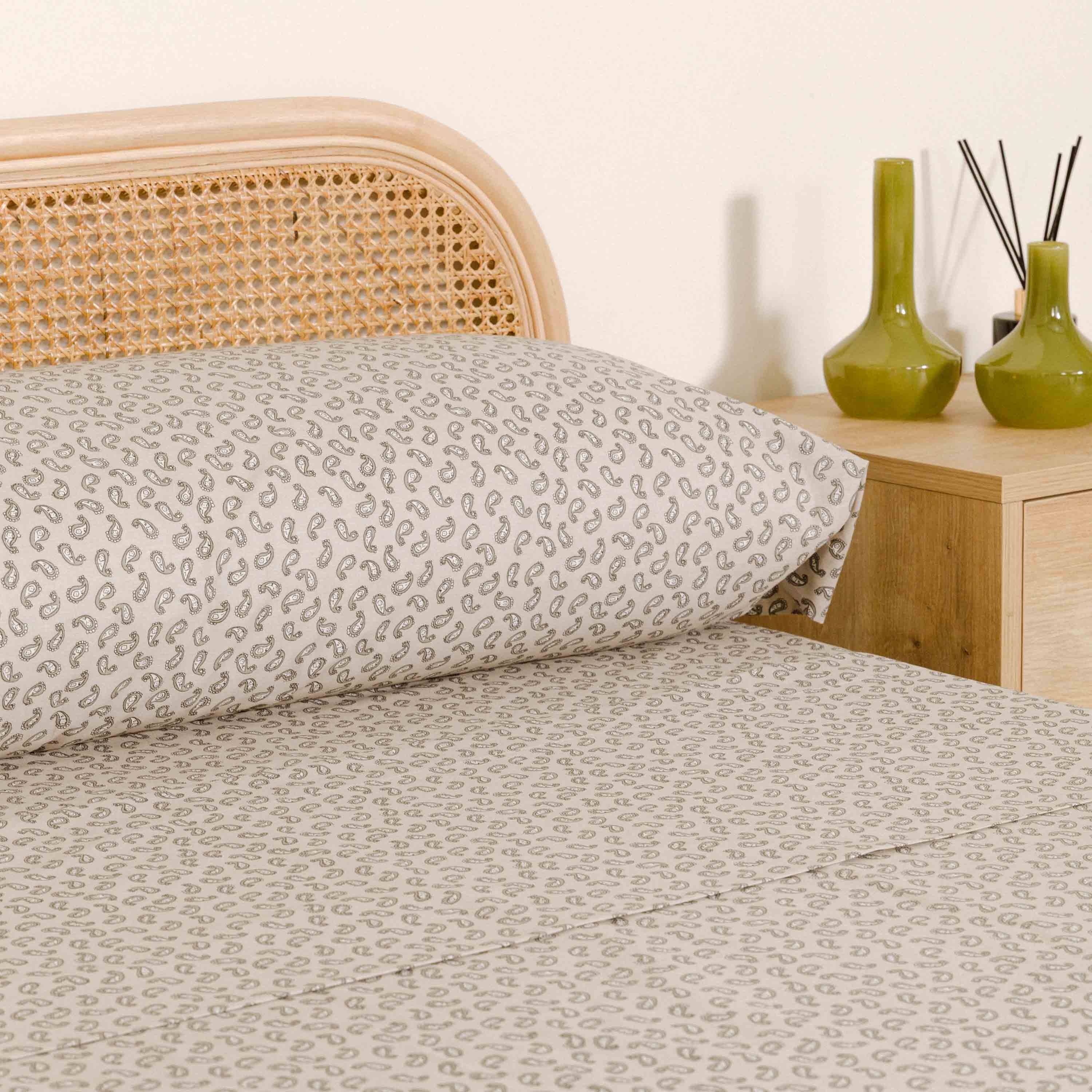 Jogo de lençóis de algodão verde-pimenta seco - taupe