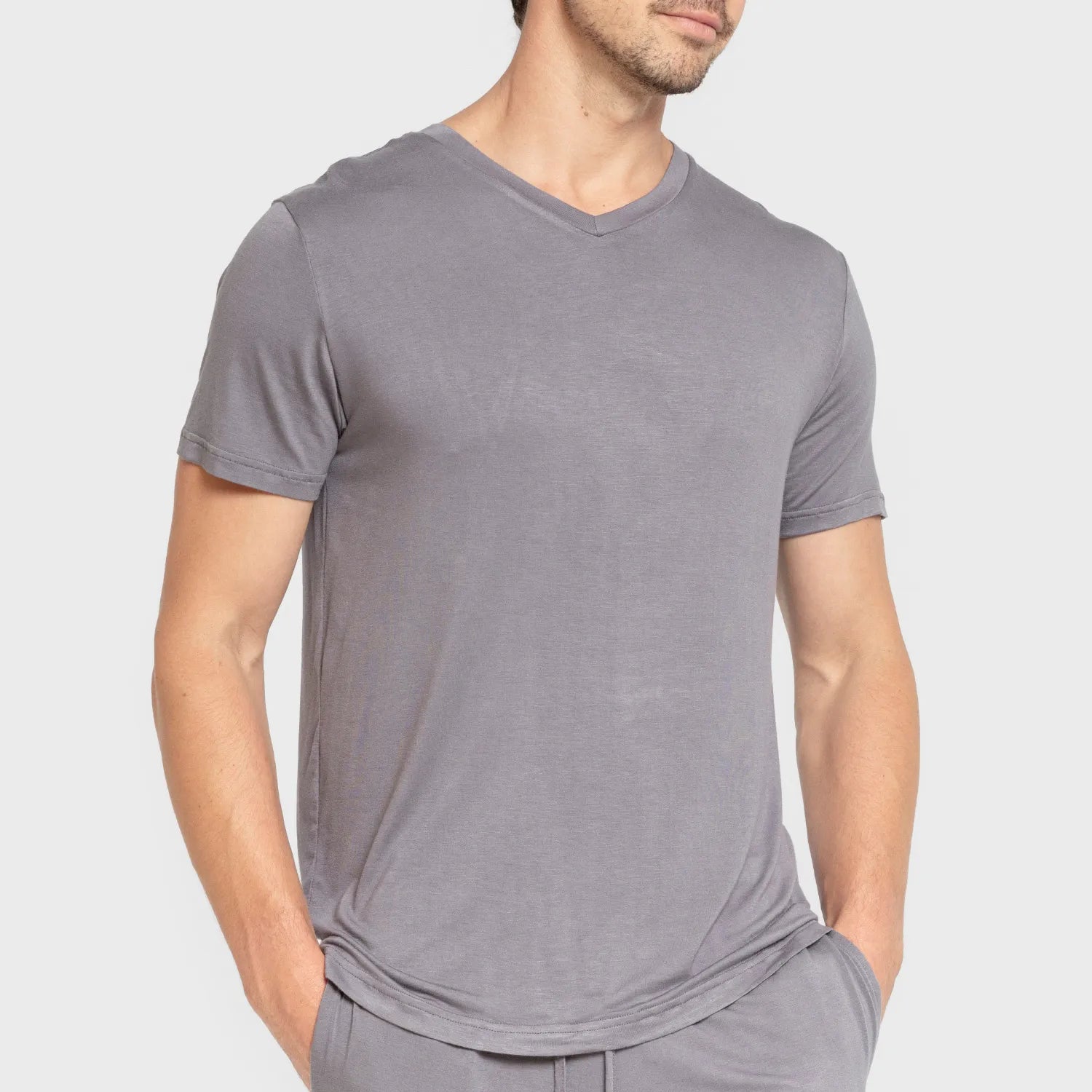 Pijama curto masculino de viscose, azul-acinzentado.