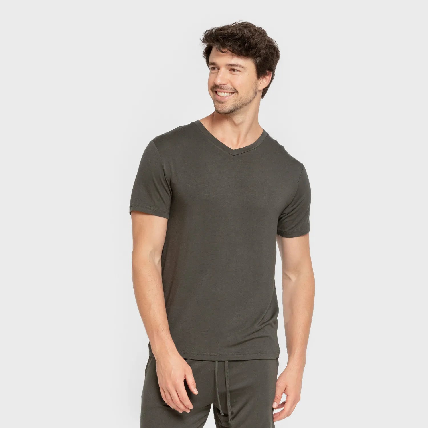 Pijama curto masculino em viscose verde-escuro