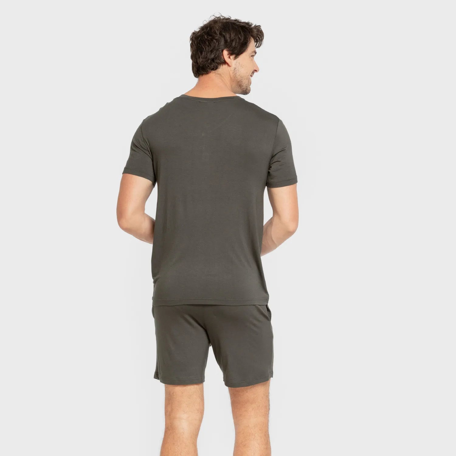 Pijama curto masculino em viscose verde-escuro