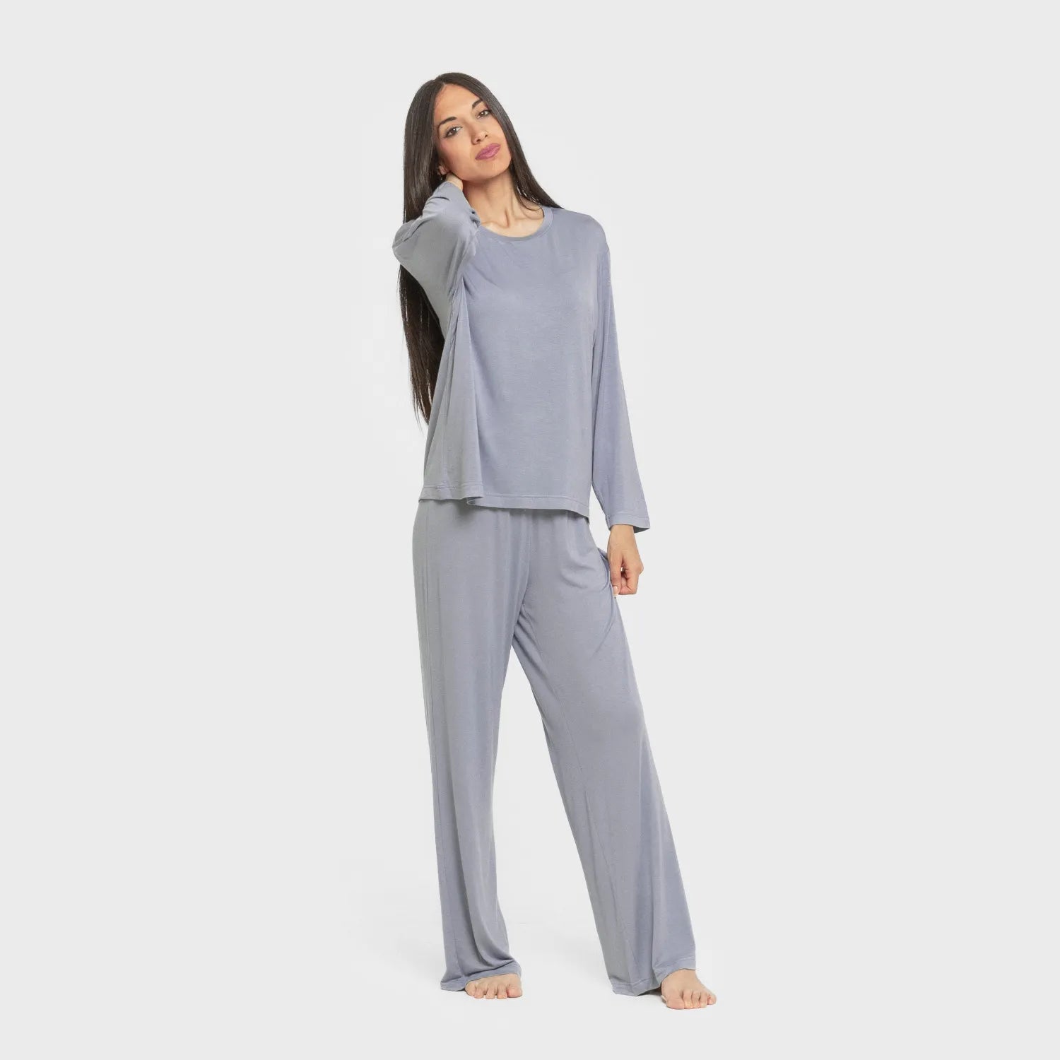Pijama feminino longo liso de viscose