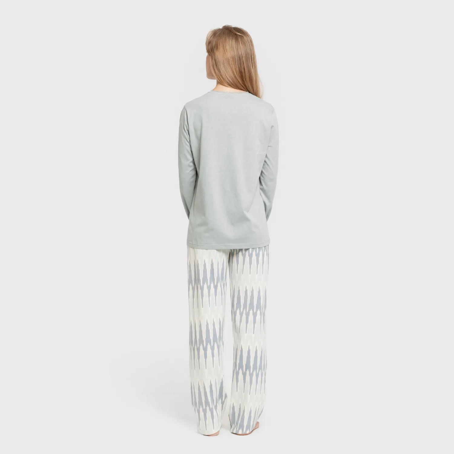 Pijama longo de algodão Lalita, azul-turquesa