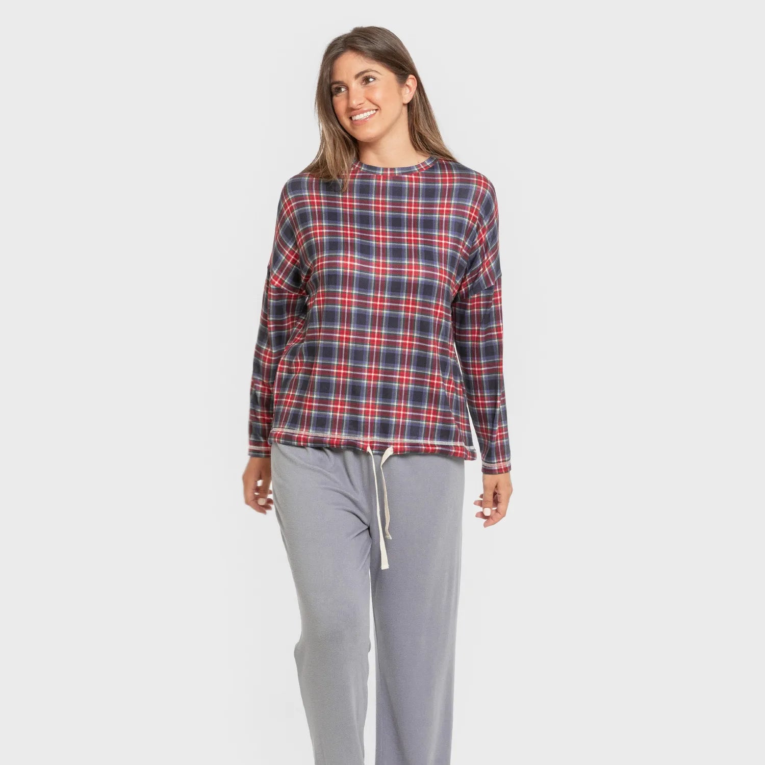 Pijama comprido feminino Secret, estampa xadrez índigo Tuc