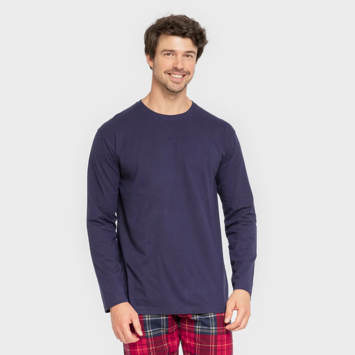 Pijama masculino de flanela, estampa xadrez Bilbo, azul marinho
