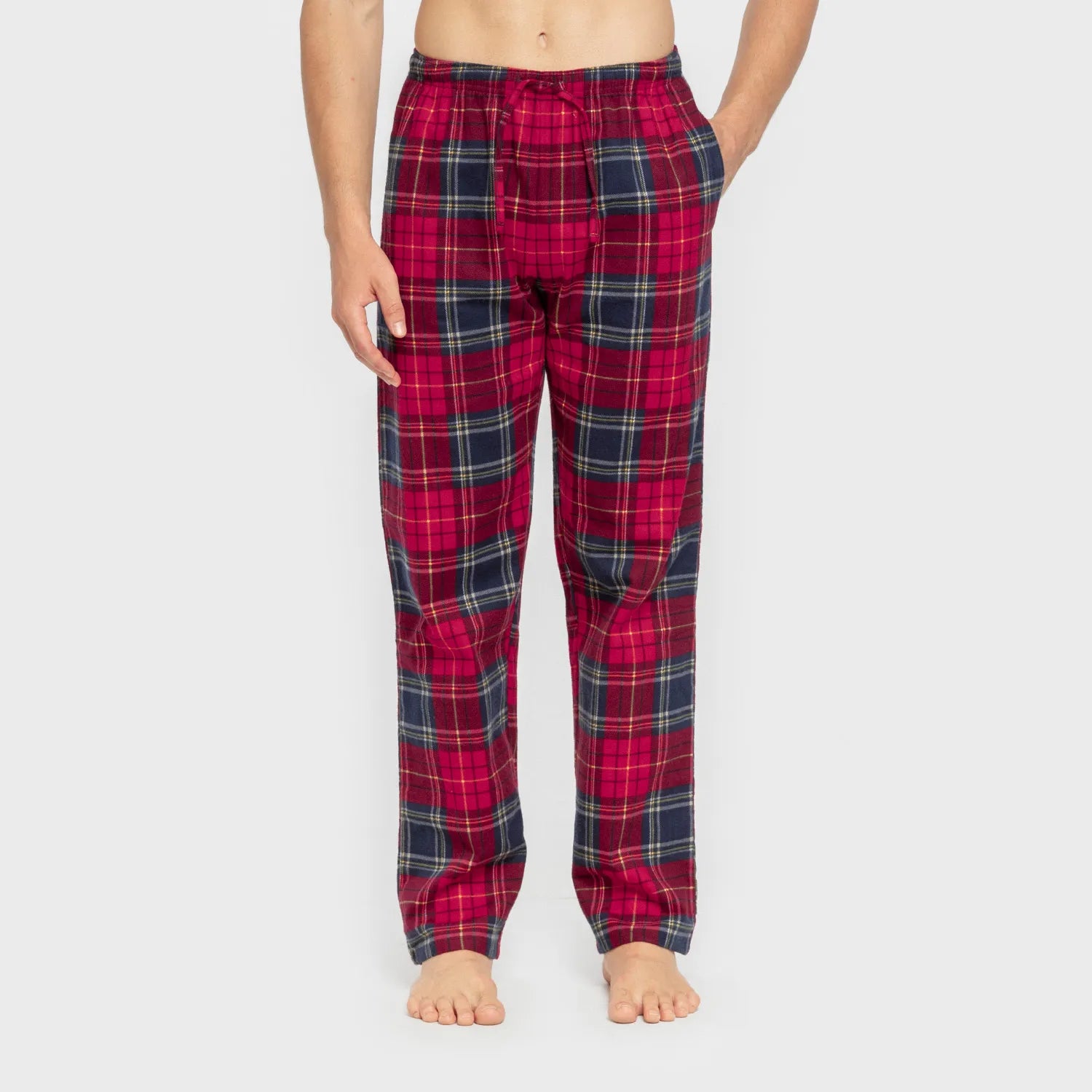 Pijama masculino de flanela, estampa xadrez Bilbo, azul marinho