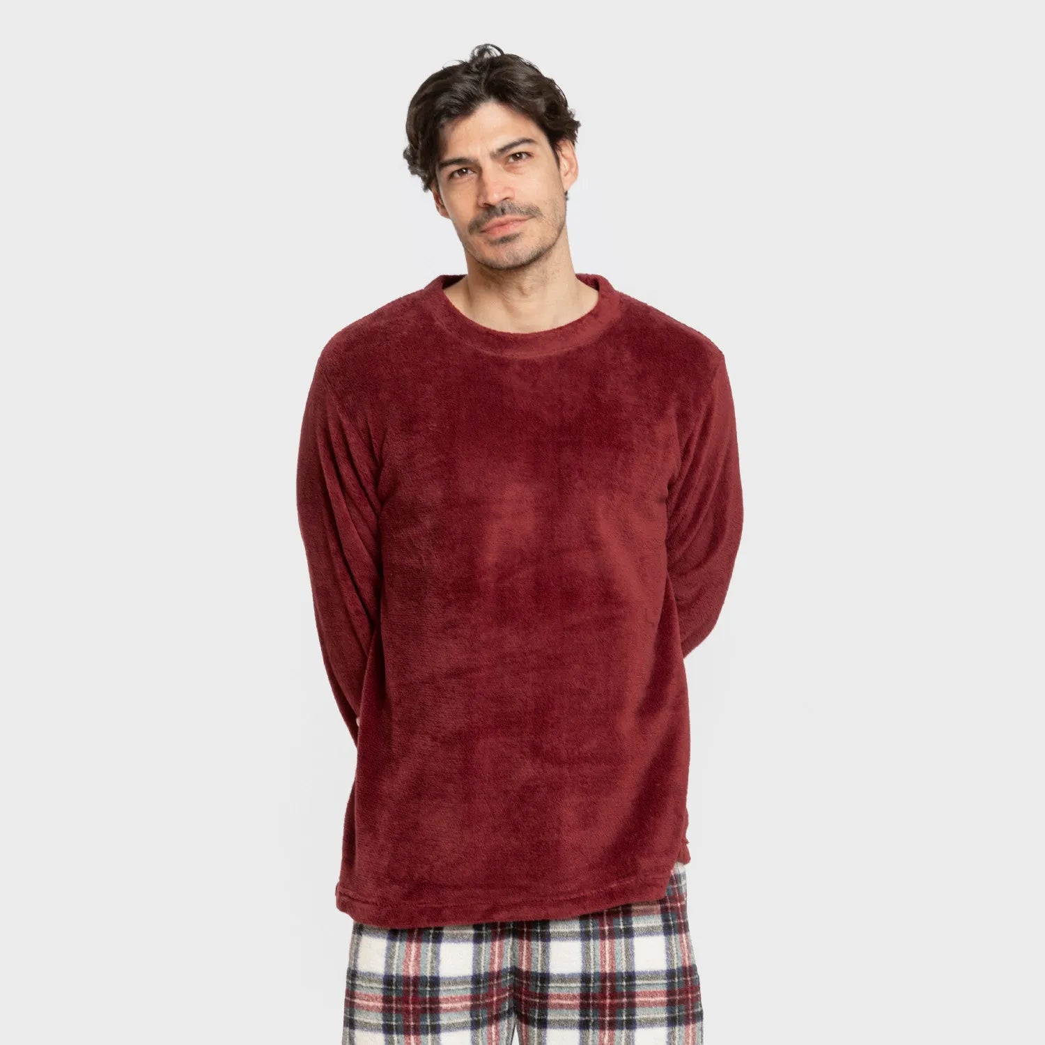 Pijama masculino de fleece coral, estampa xadrez bordô Celestia