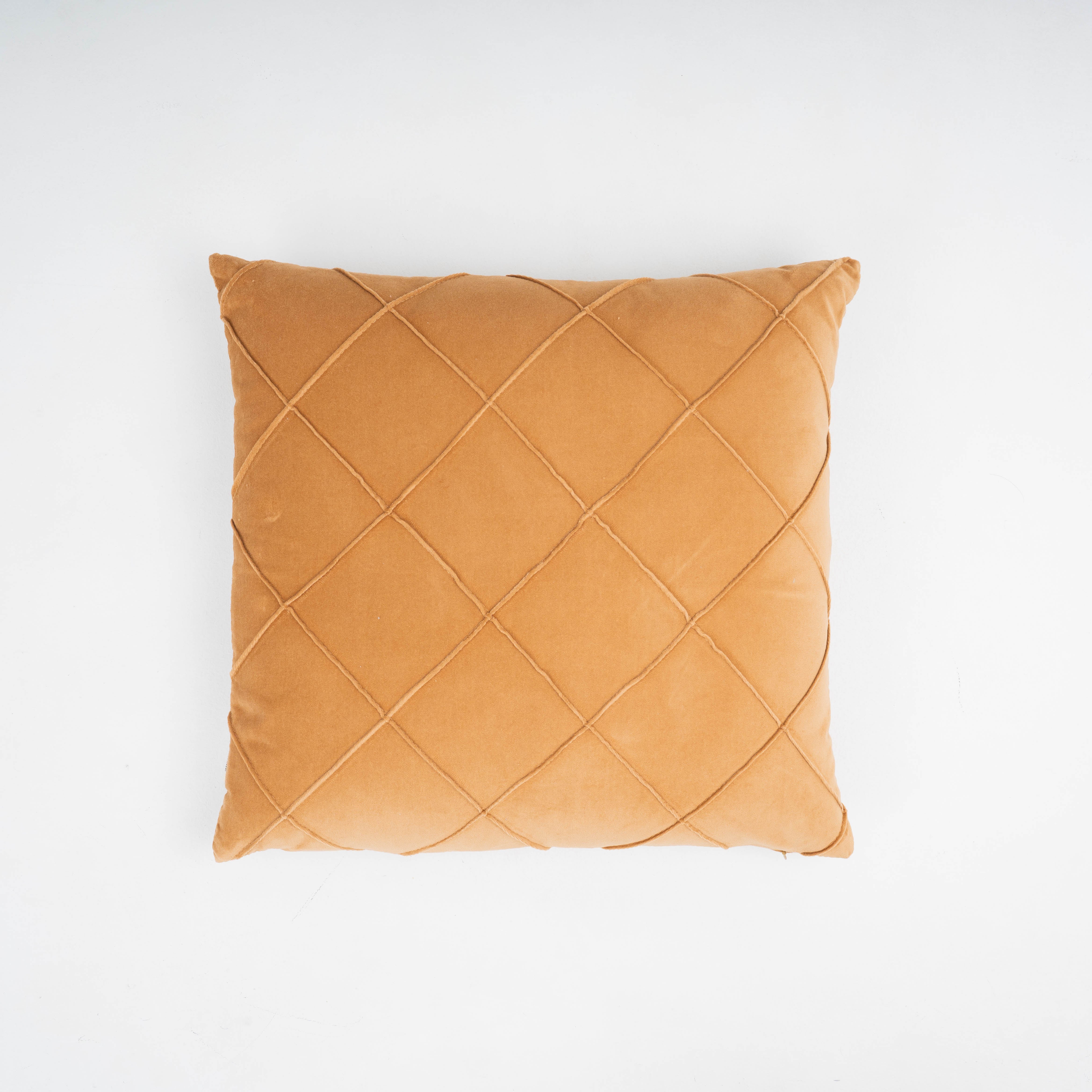 Almofada quadrada de algodão aveludado Ocre Diamond - capa + enchimento