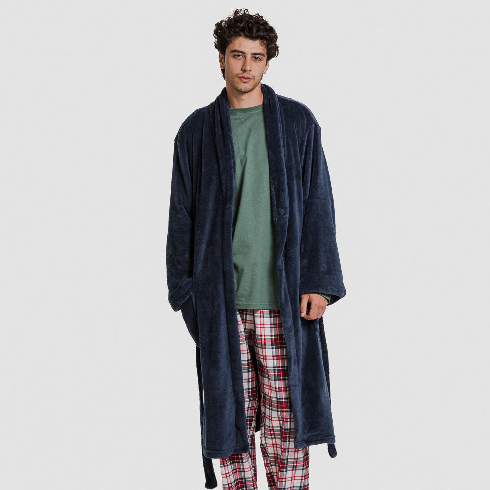 Bata coral hombre lisa azul marino