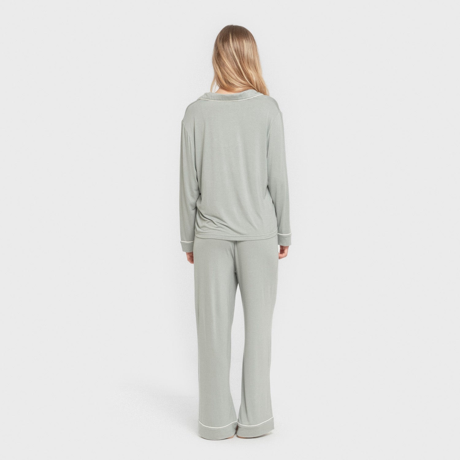 Pijama feminino Keike de manga comprida em viscose verde