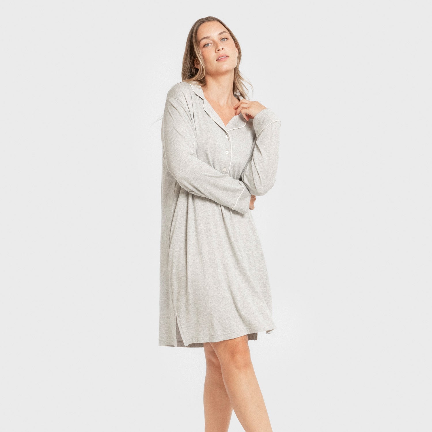 Camisola feminina de malha de viscose, cinza