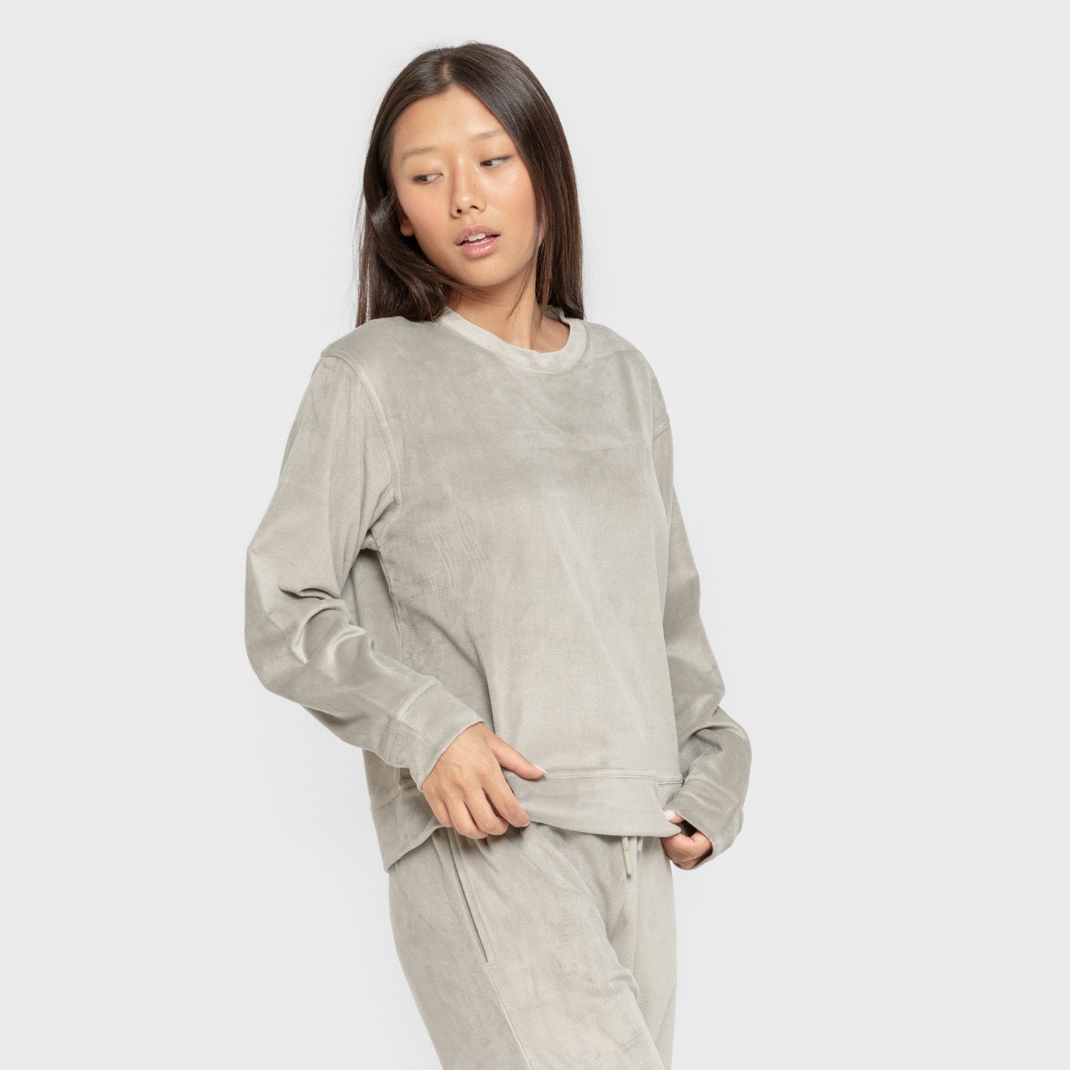 Pijama de veludo liso super macio, verde seco