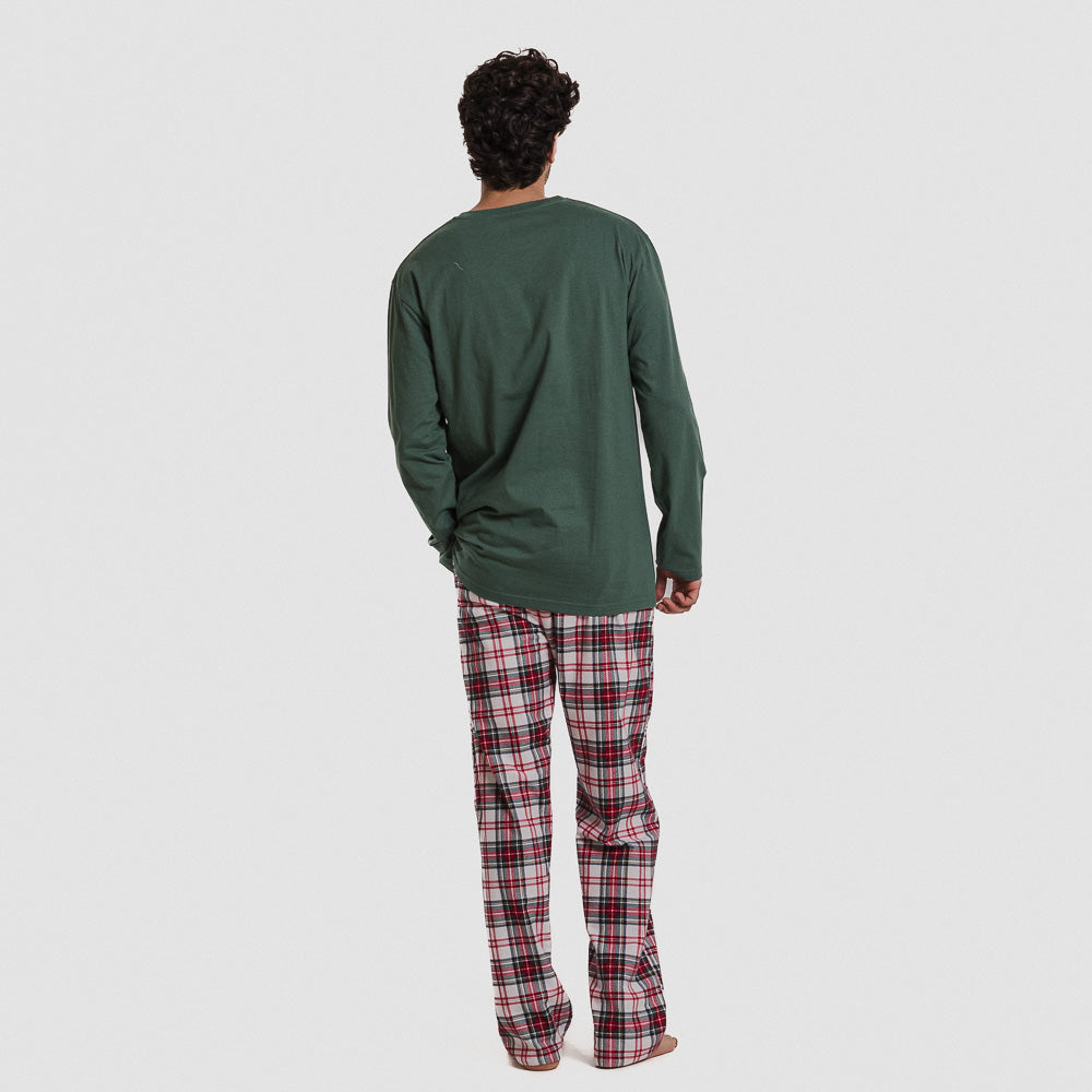 Pijama masculino de flanela, estampa xadrez Saruma, verde garrafa