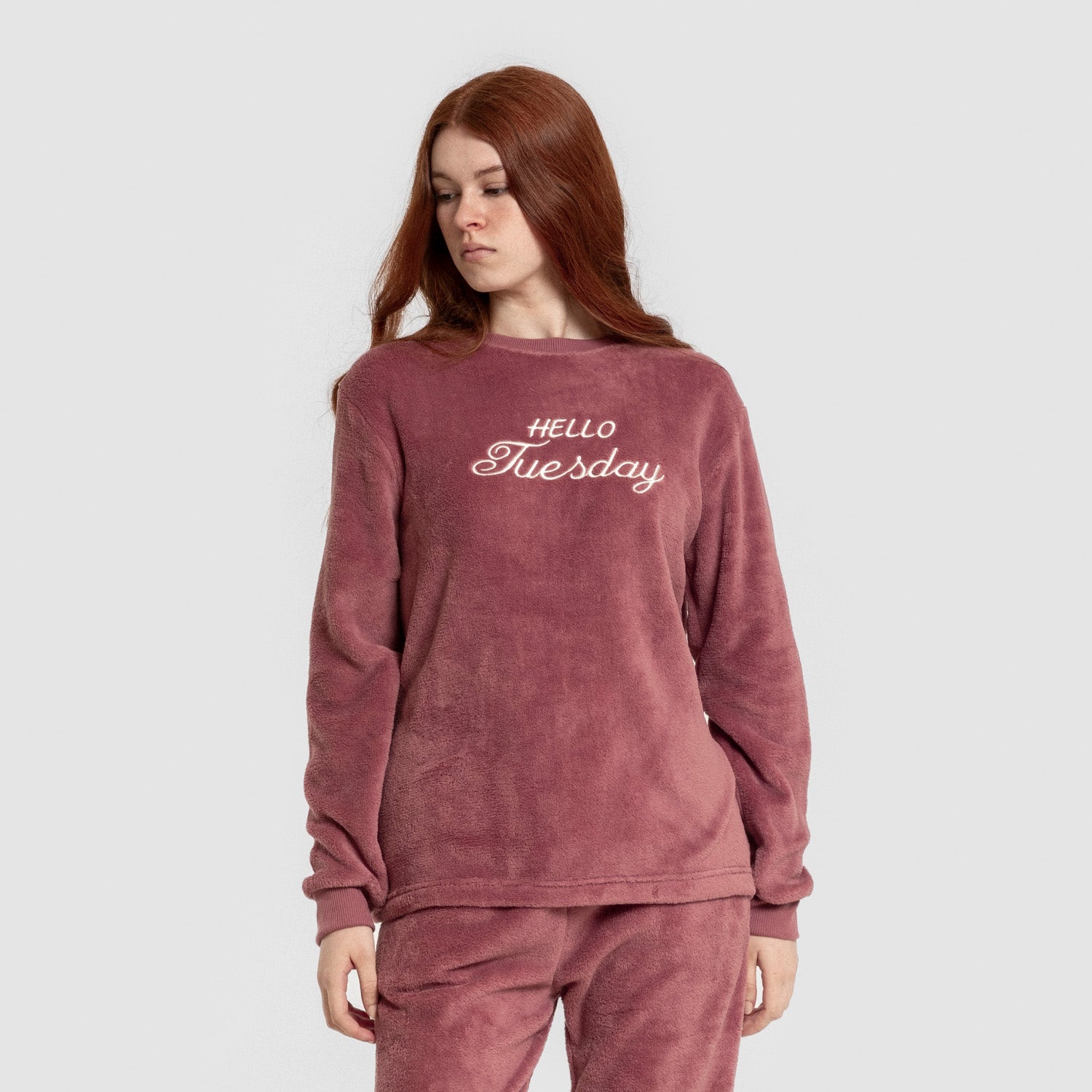Pijama feminino Hello Tuesday com punho coral rosa malva