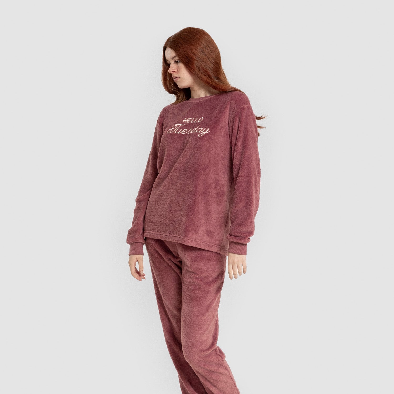 Pijama feminino Hello Tuesday com punho coral rosa malva