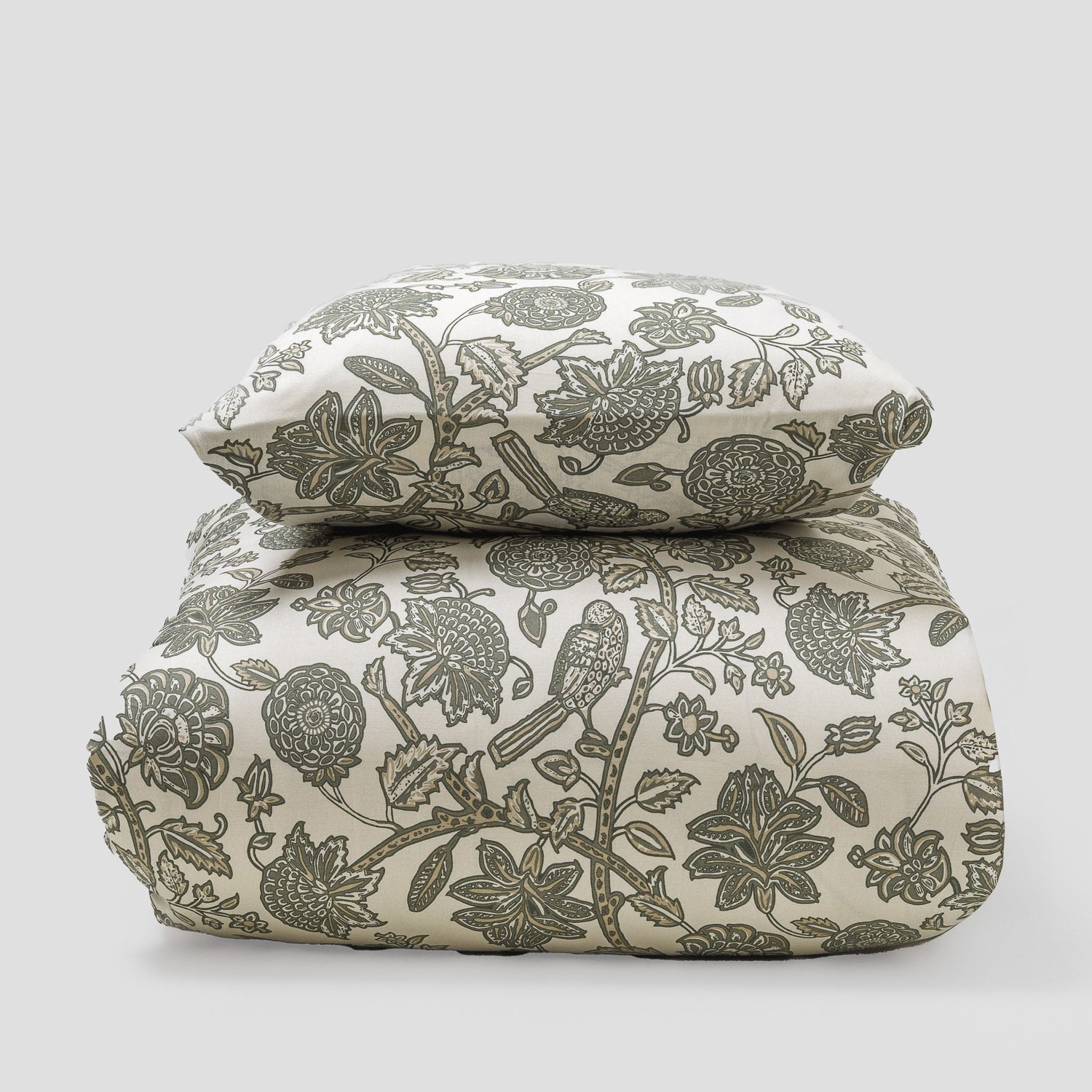 Capa de edredão de algodão Enelia verde seco - taupe - PR