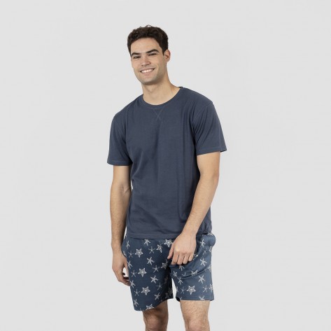 Pijama homem curto Starfish azul marinho roupa-para-estar-em-casa