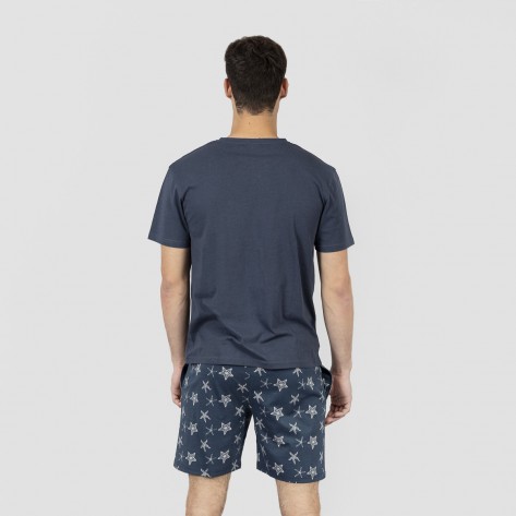 Pijama homem curto Starfish azul marinho roupa-para-estar-em-casa