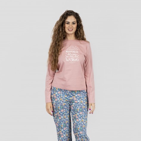 Pijama algodão Nadine rosa roupa-para-estar-em-casa