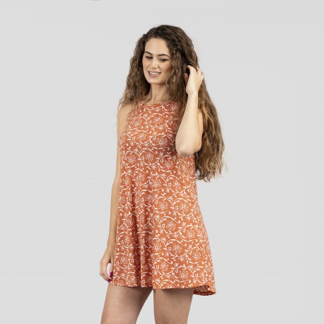 Vestido curto de alças em crepe Reina mandarina